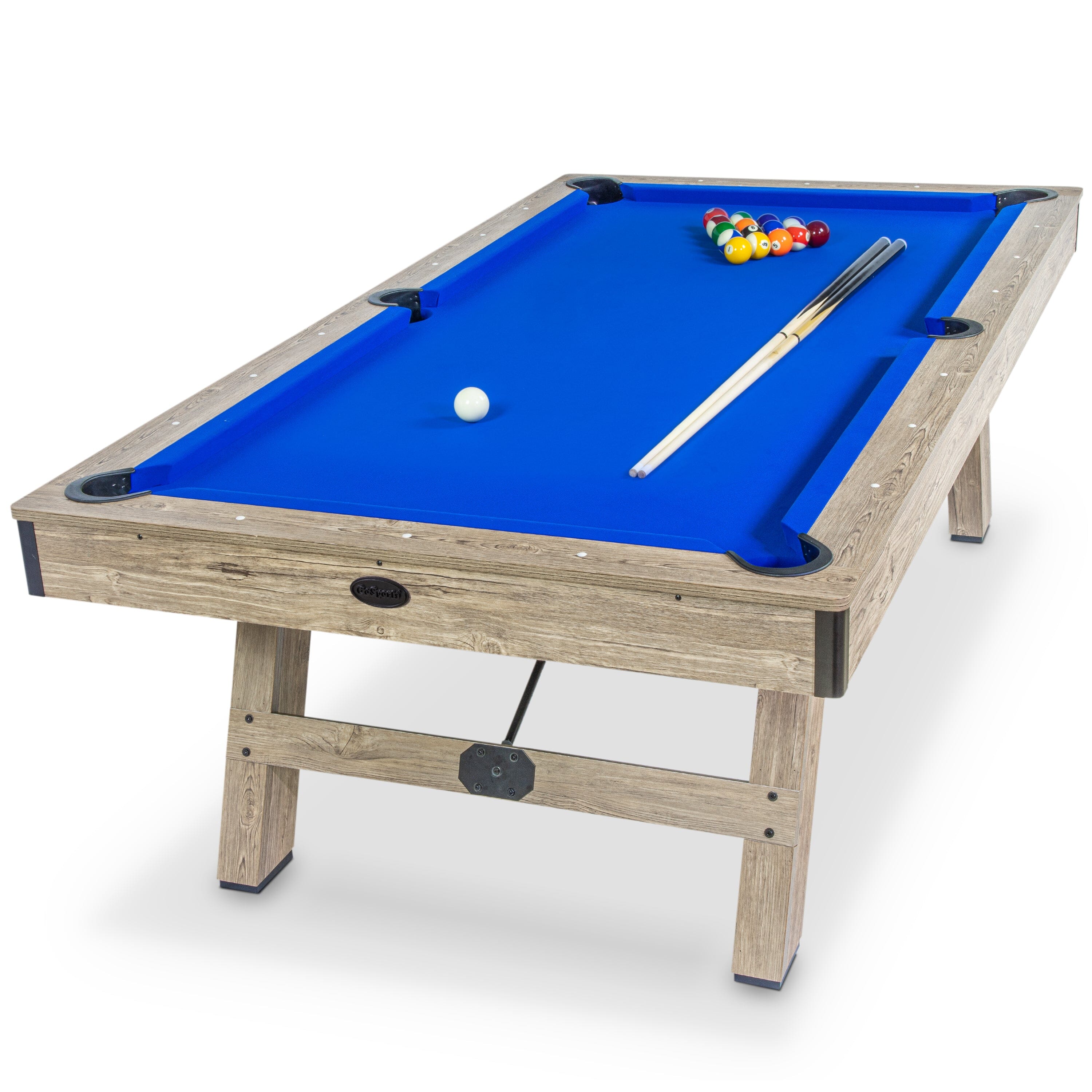 GoSports 8 ft Pool Tables with Wood Finish - Modern Billiards Table with 2 Cue Sticks, Balls, Rack, Felt Brush and Chalk