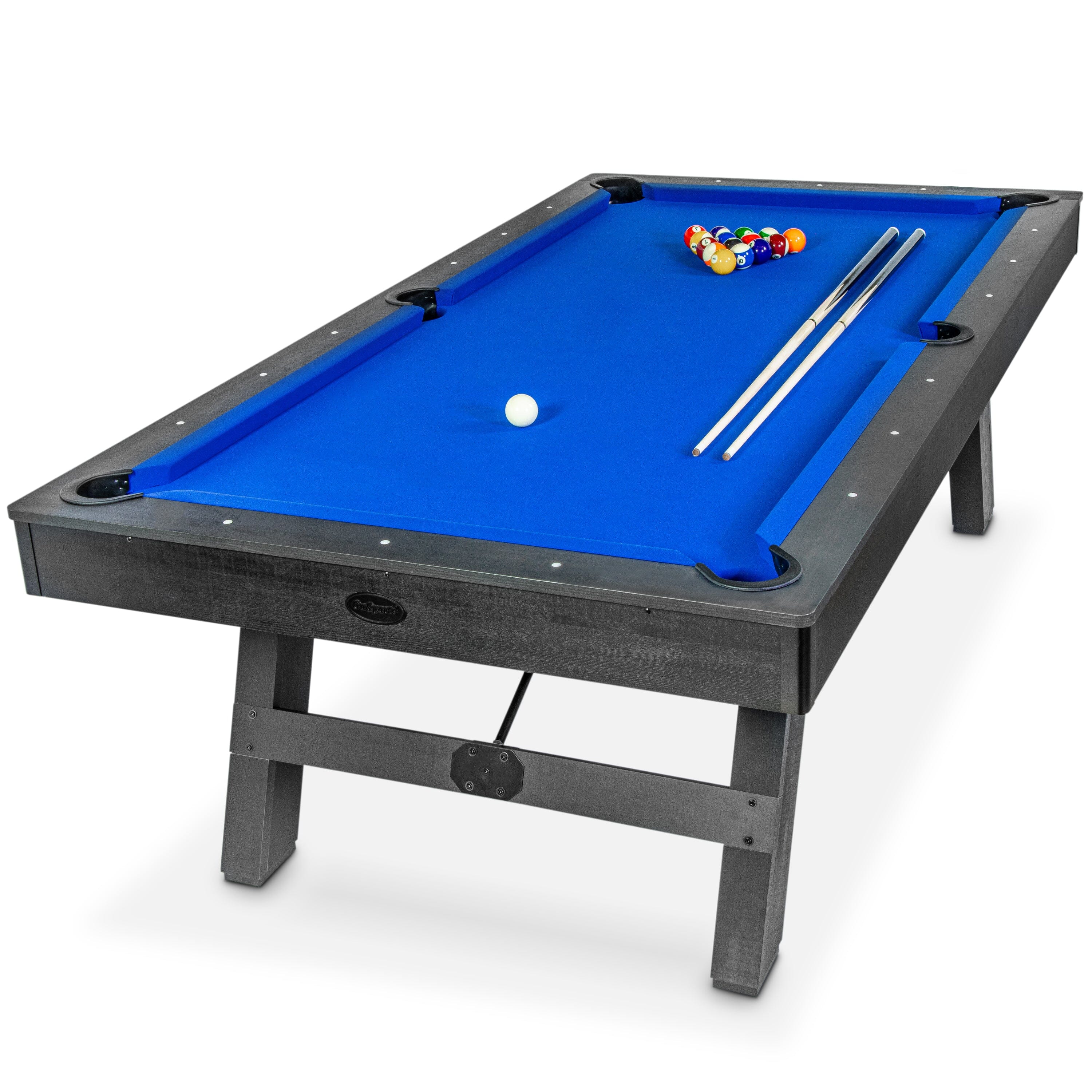 GoSports 8 ft Pool Tables with Wood Finish - Modern Billiards Table with 2 Cue Sticks, Balls, Rack, Felt Brush and Chalk