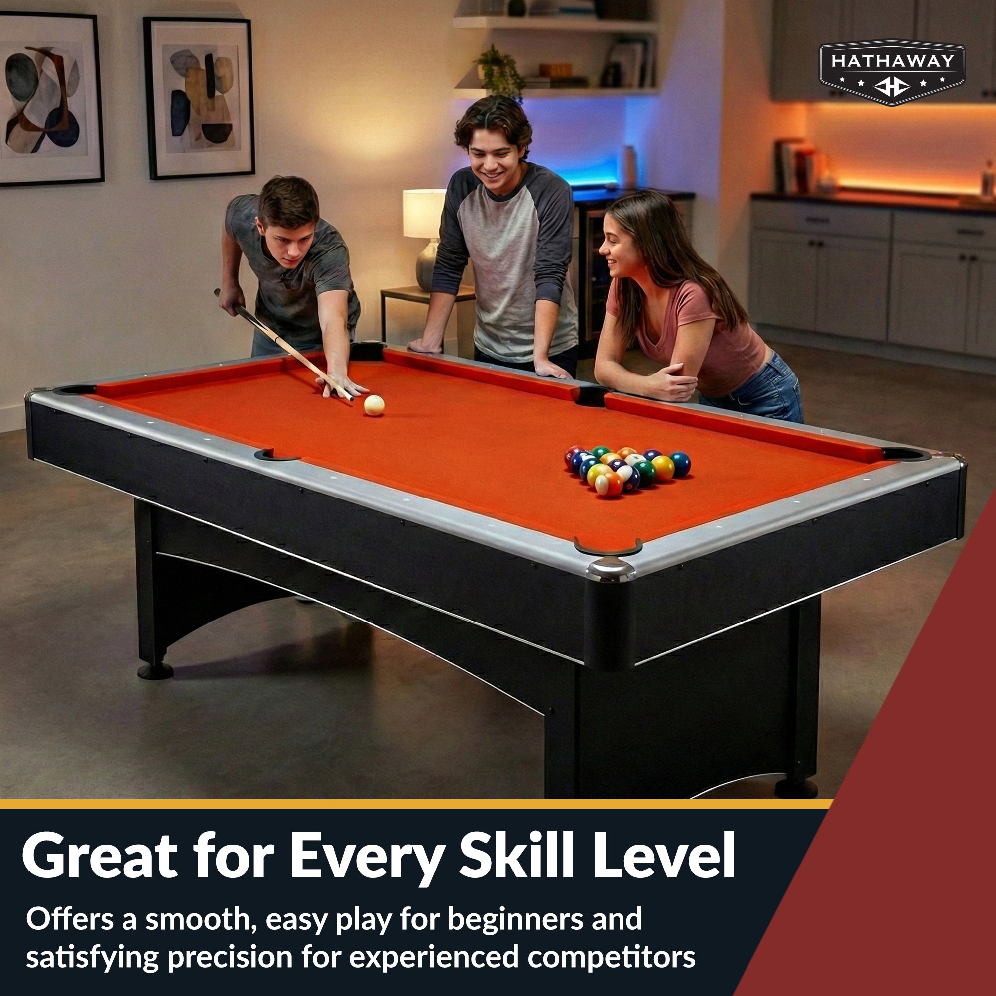 Maverick 7 ft Pool Table with Table Tennis Top – Black with Red Felt
