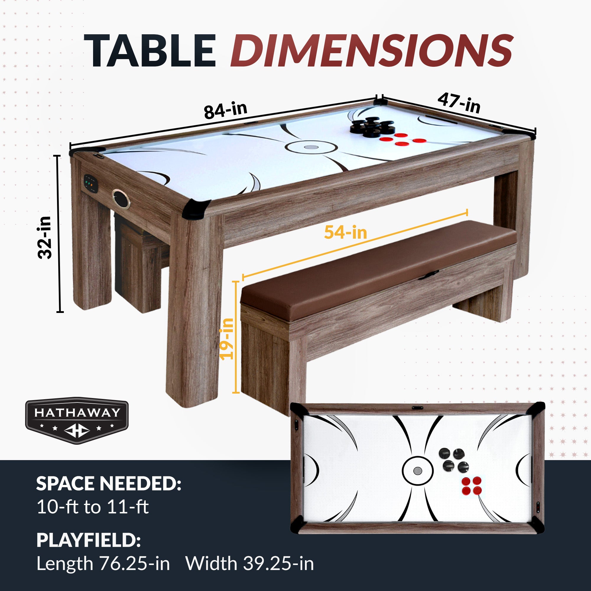 Driftwood 7 ft Air Hockey Table Combo Set with Benches