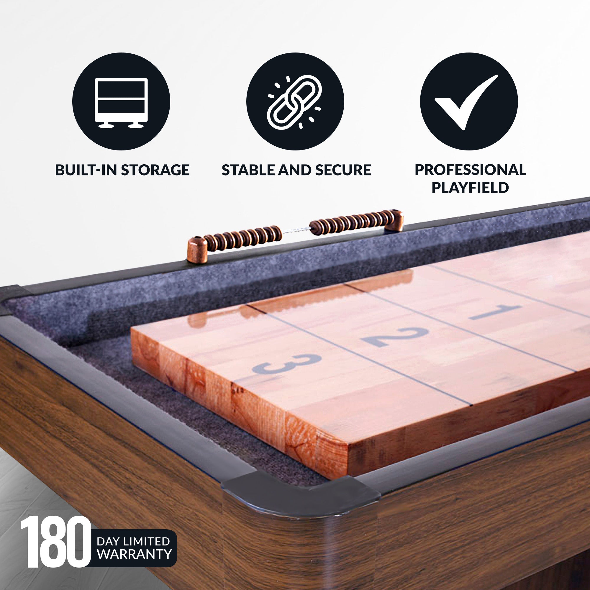 Challenger 9 ft Shuffleboard Table – Walnut Finish