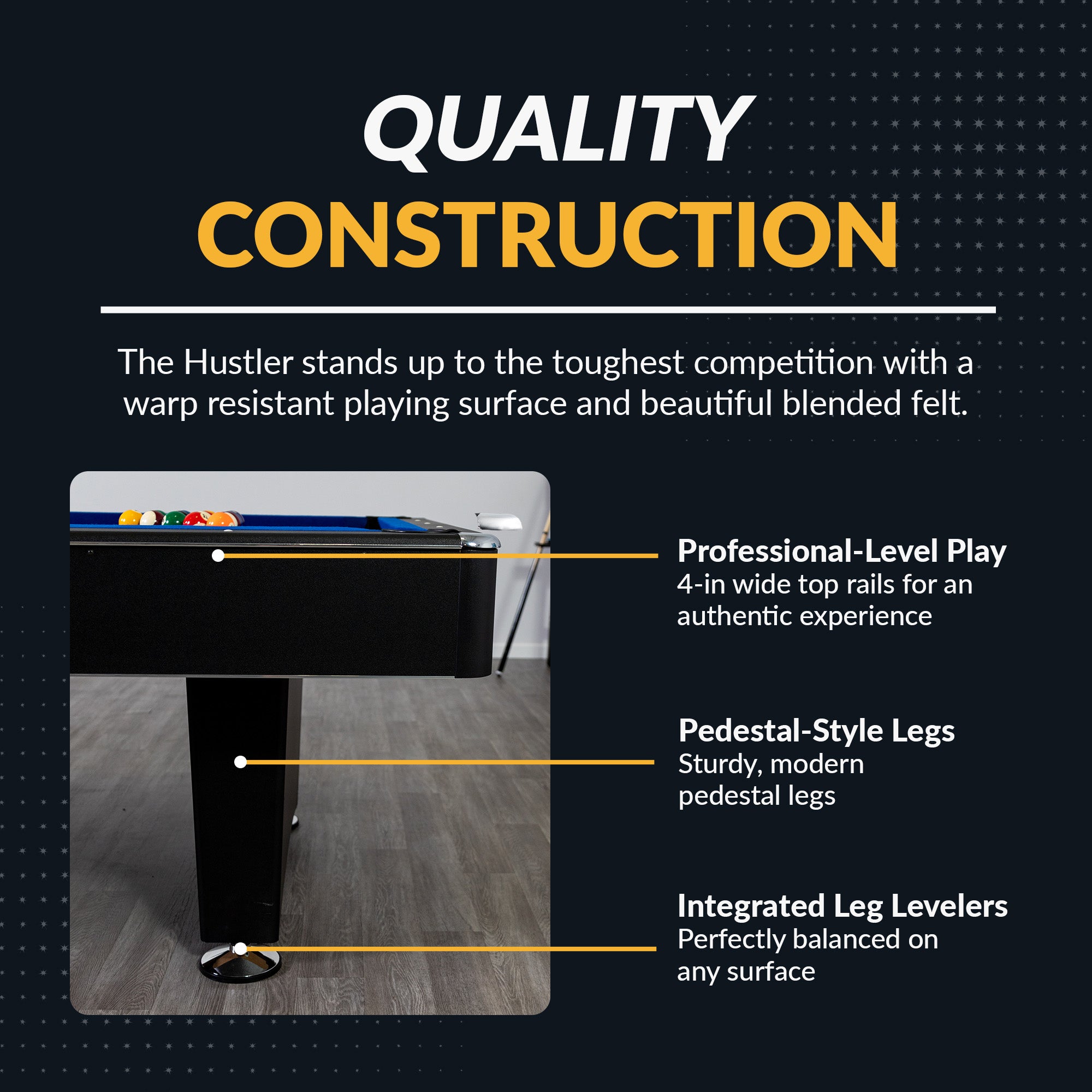 Hustler 8 ft Pool Table with Ball Return – Black with Blue Felt