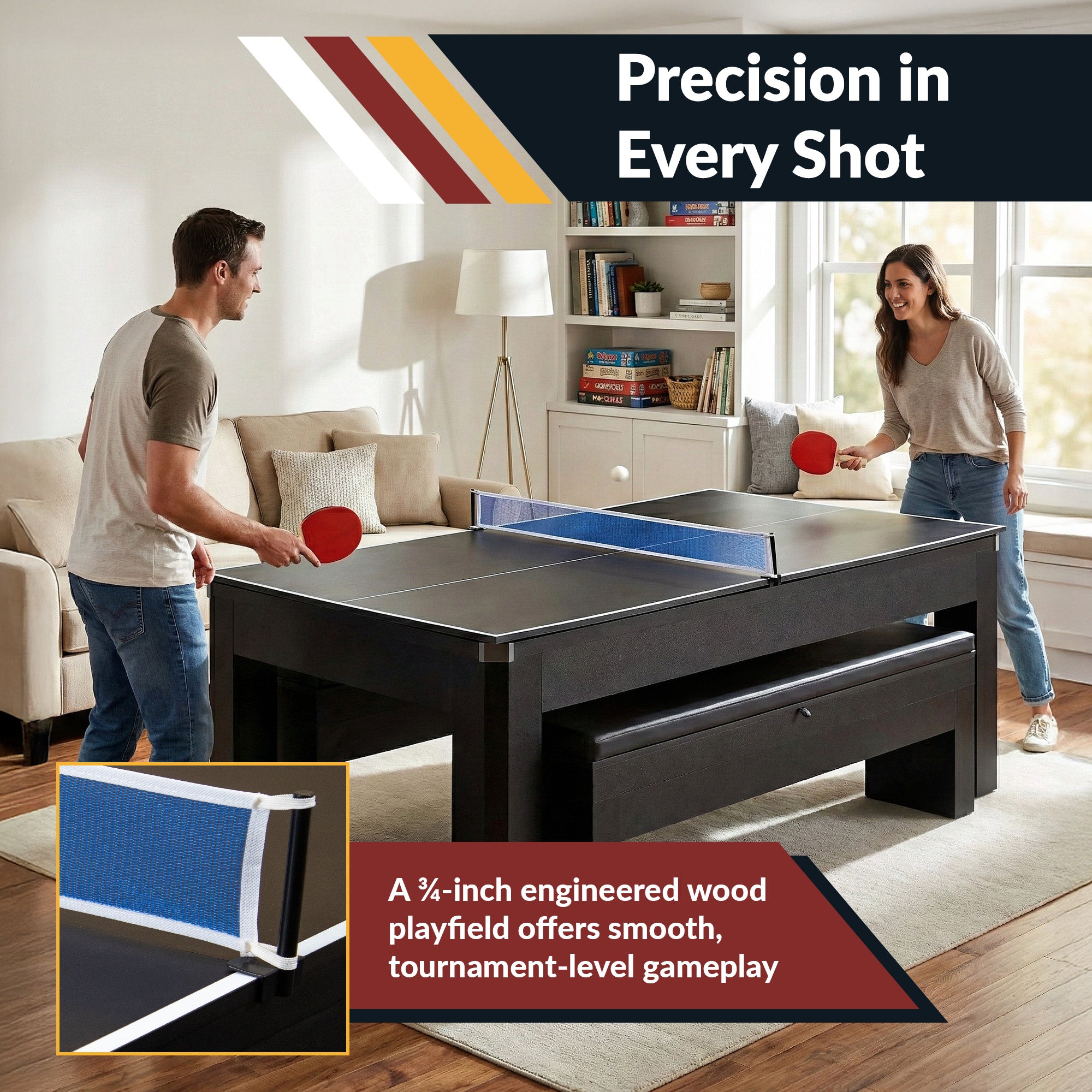 Park Avenue 7 ft Pool Table Combo Set with Benches – Black with Red Felt