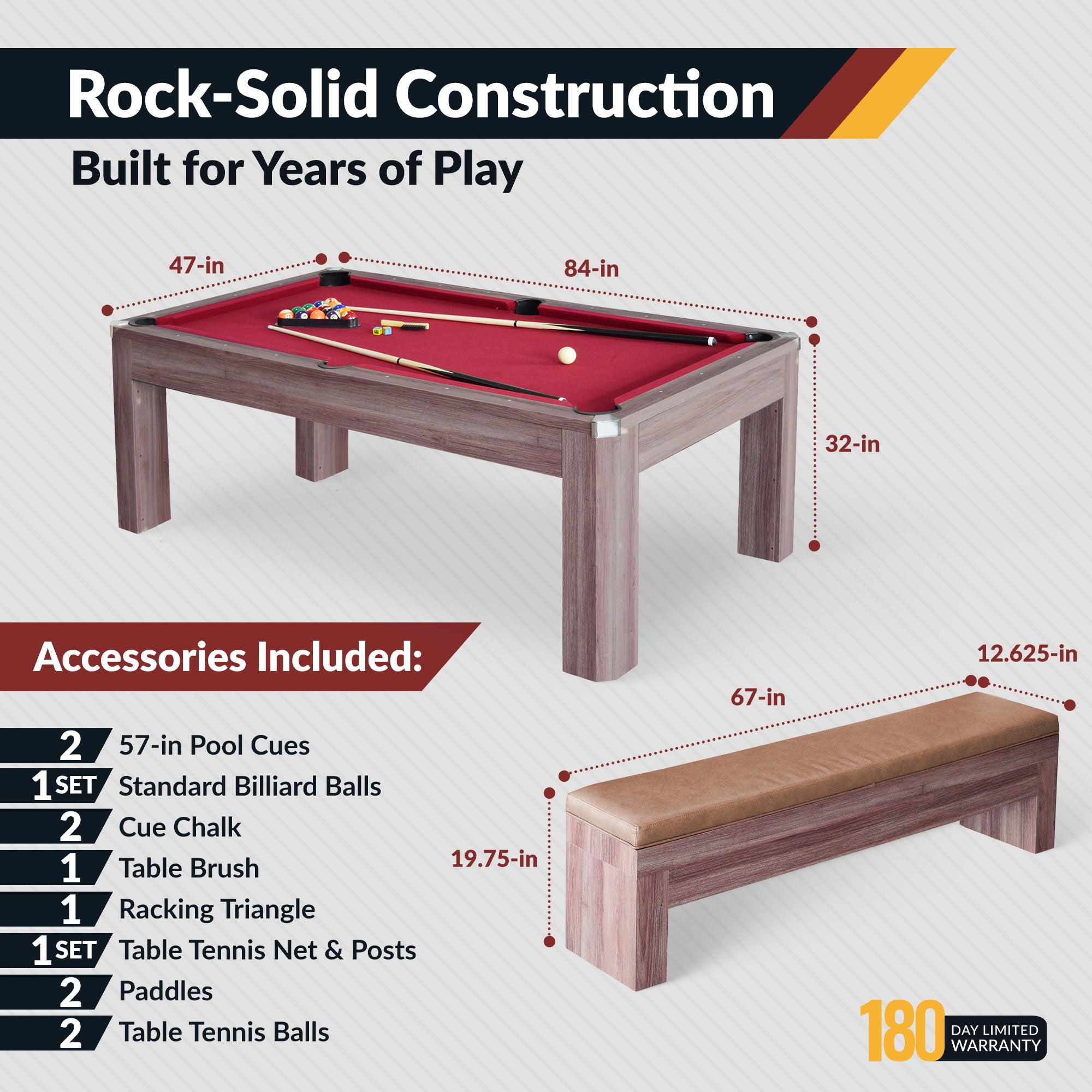 Newport 7 ft Pool Table Combo Set with Benches – Light Oak with Red Felt