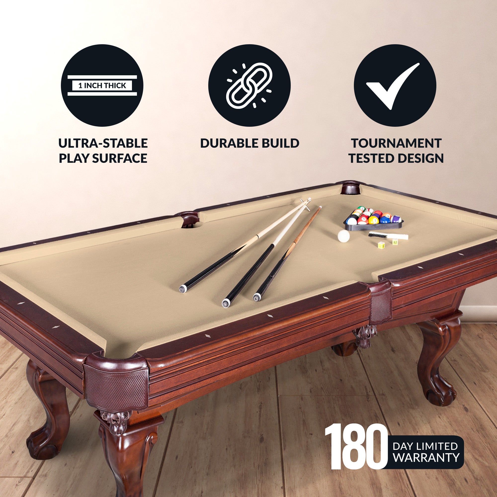 Augusta 8 ft Pool Table ā Walnut Finish with Camel Felt