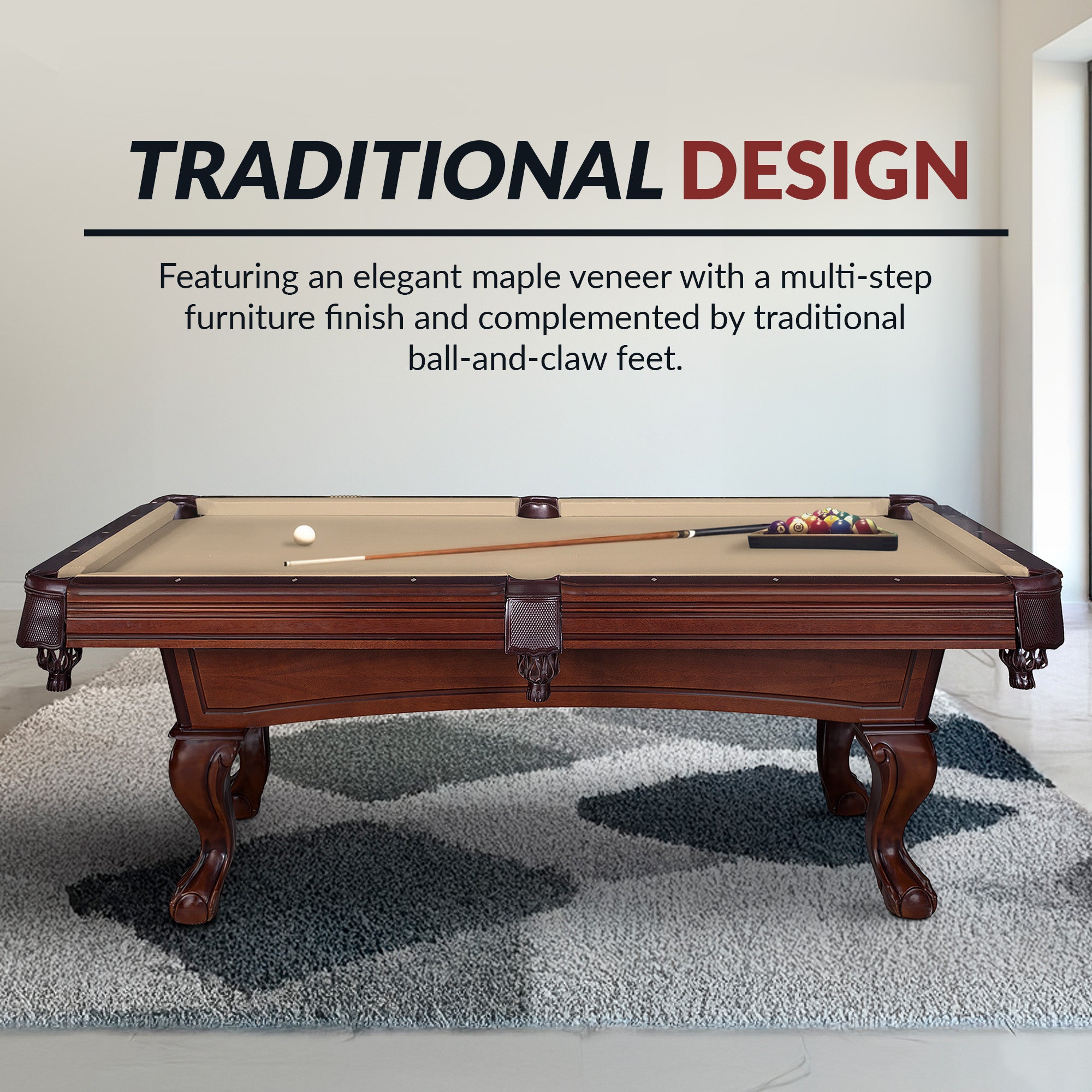 Augusta 8 ft Pool Table ā Walnut Finish with Camel Felt