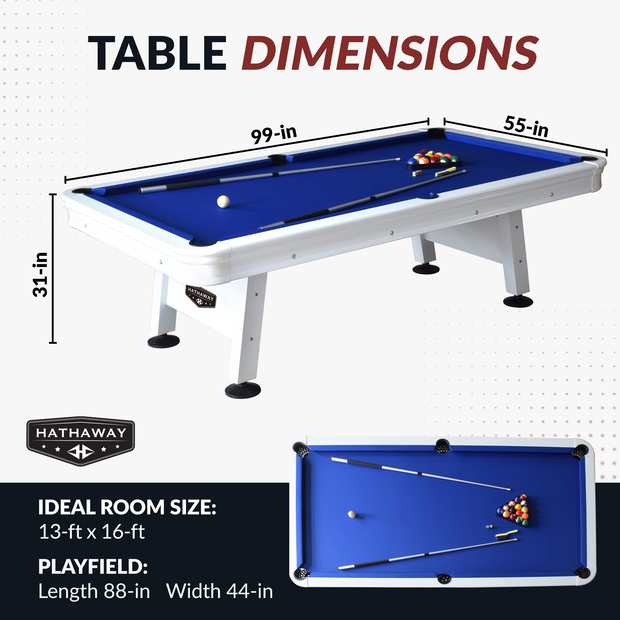 Alpine 8 ft Outdoor Pool Table – White with Blue Felt