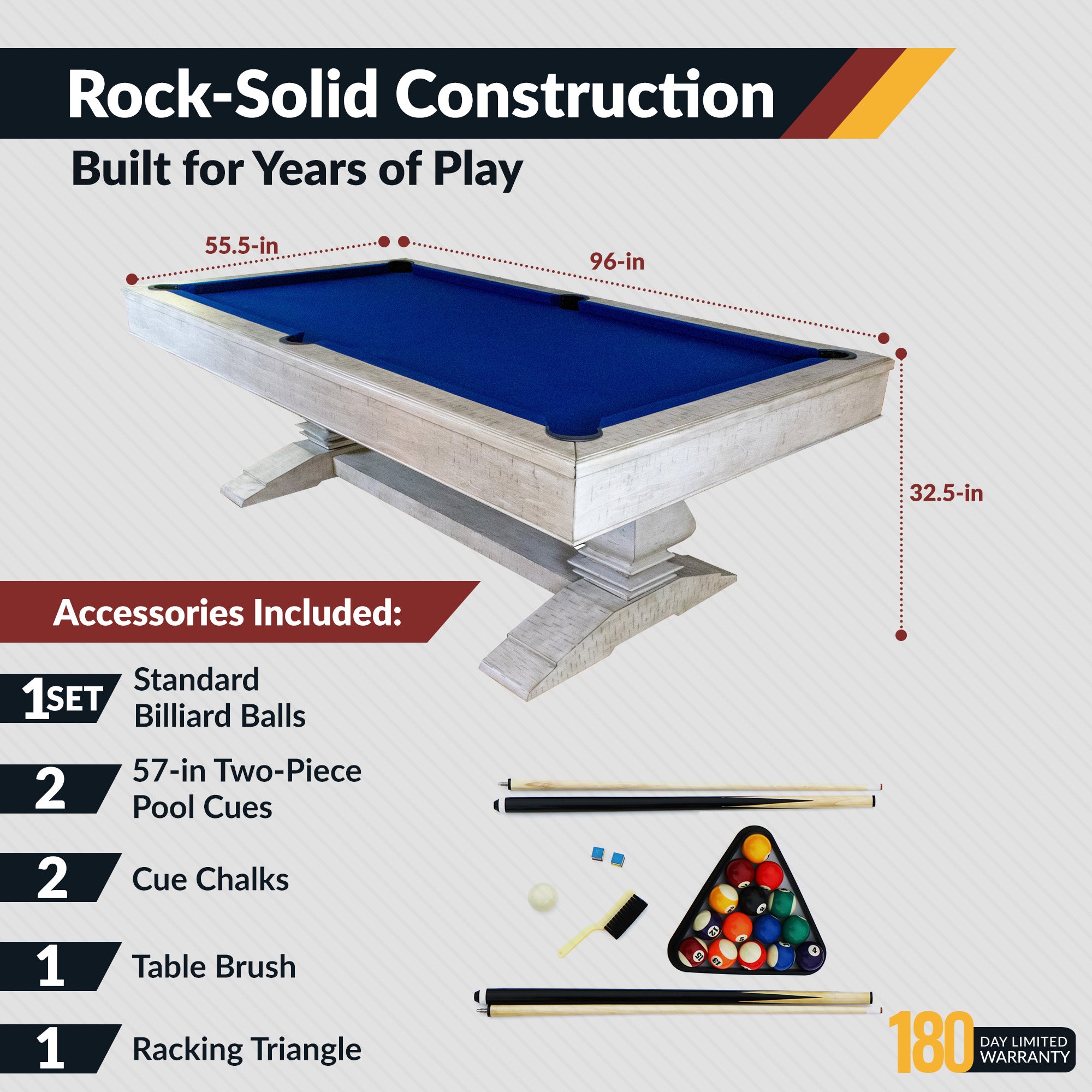 Montecito 8 ft Pool Table – Driftwood Finish with Blue Felt