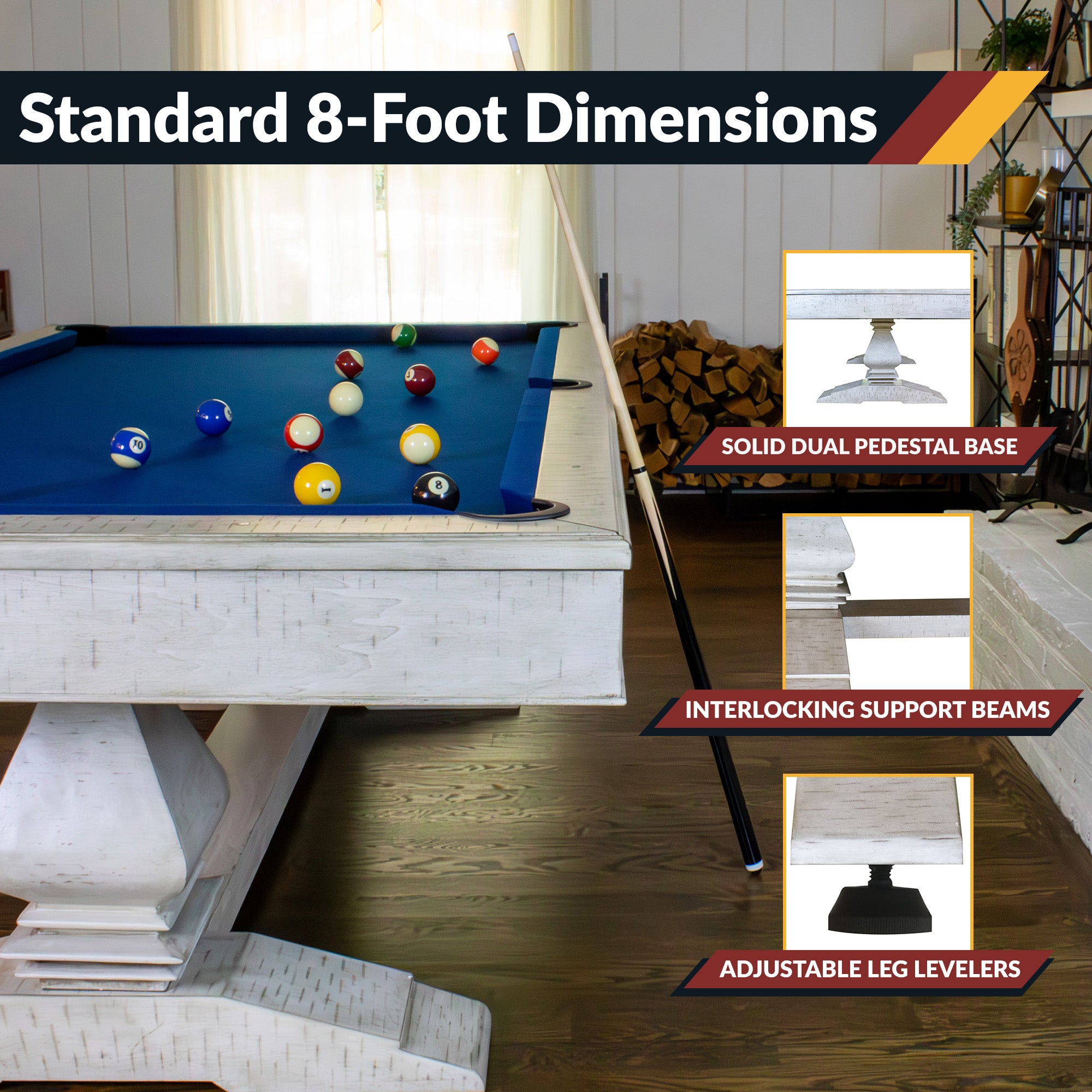 Montecito 8 ft Pool Table – Driftwood Finish with Blue Felt