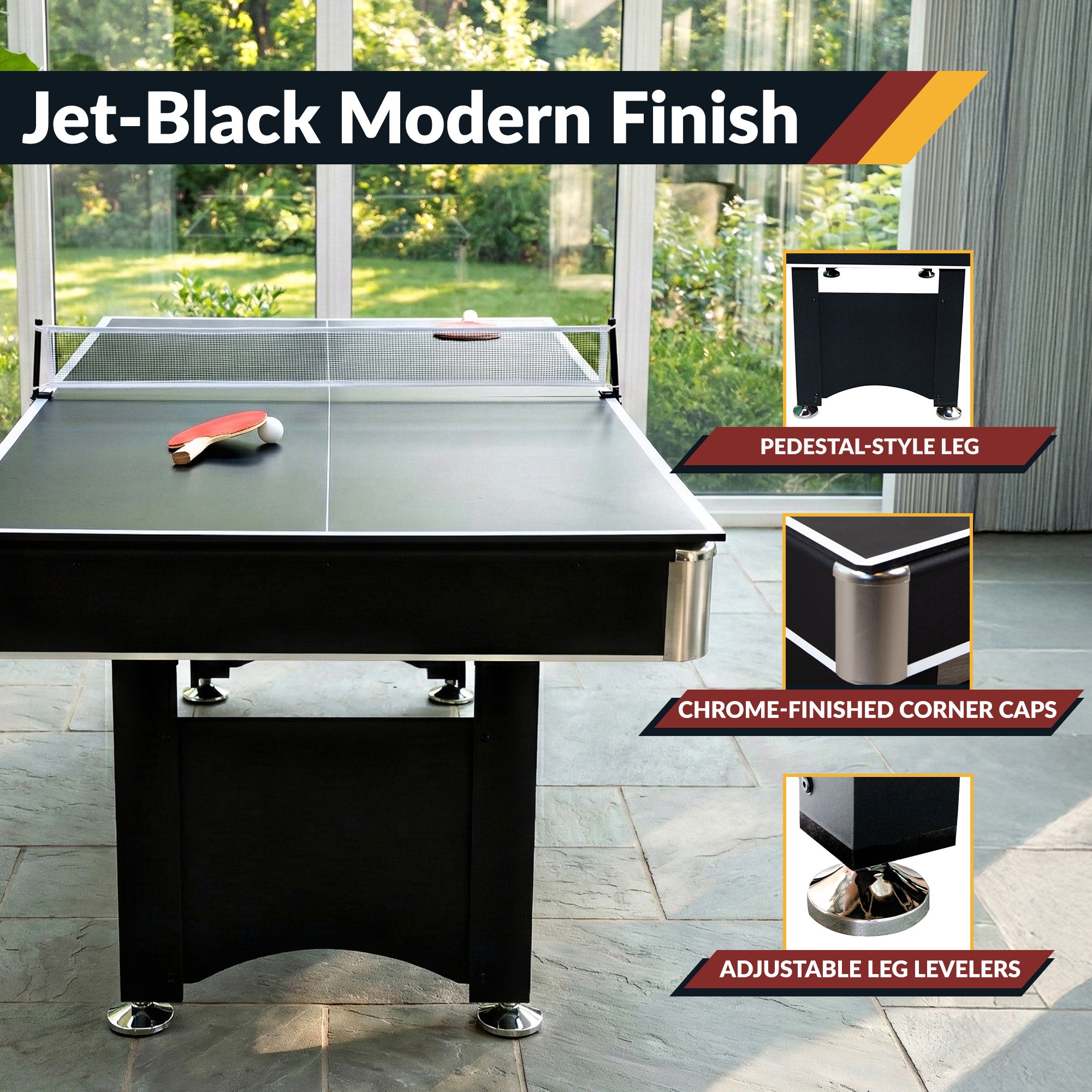 Spartan 6 ft Pool Table with Table Tennis Top – Black with Red Felt