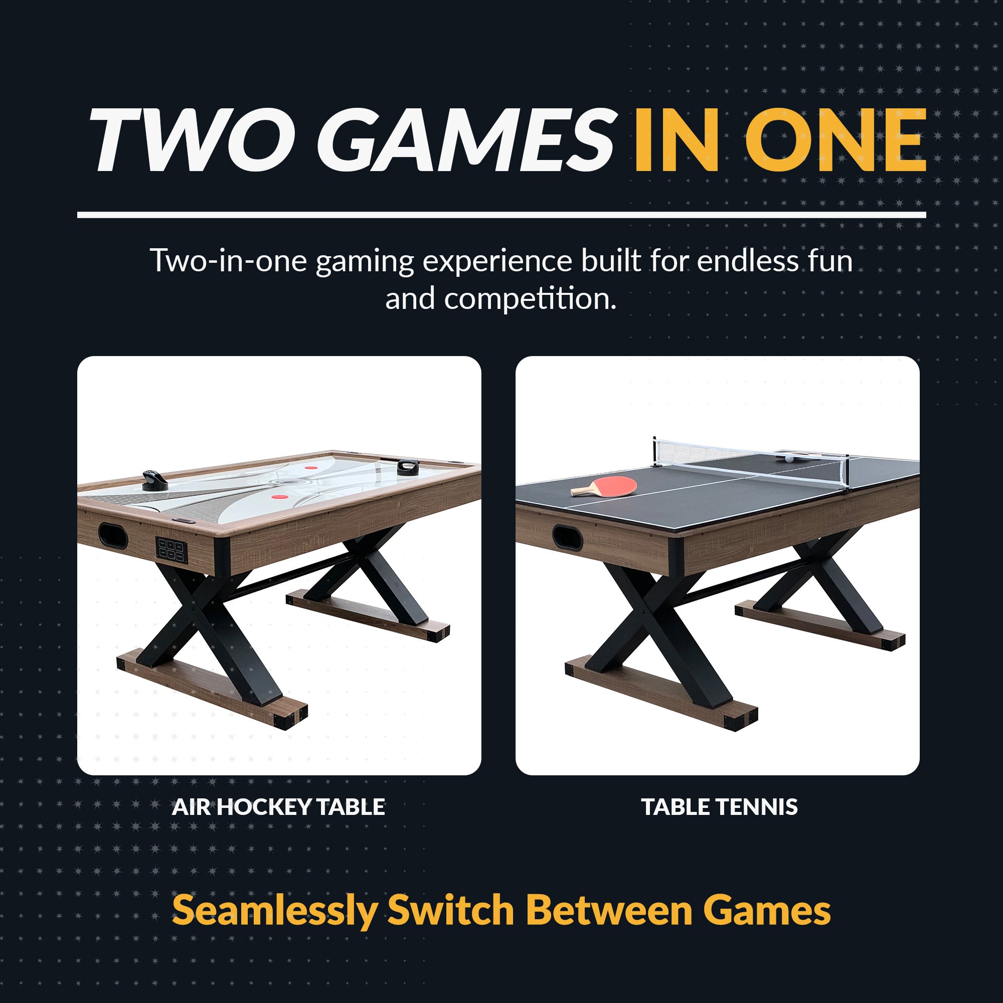 Excalibur 72” Air Hockey Table with LED Scoring & Table Tennis Top