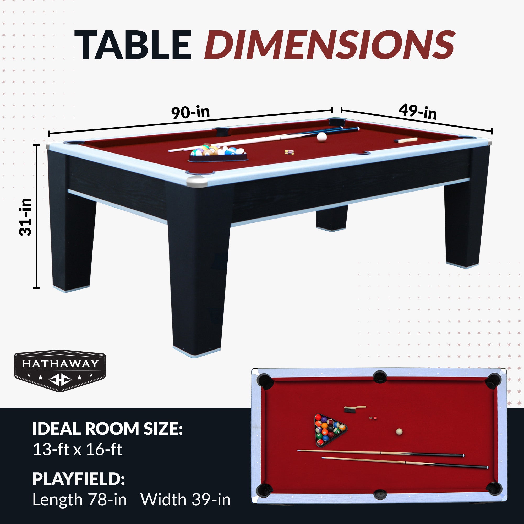Mirage 90" Pool Table – Black & Silver with Dark Red Felt