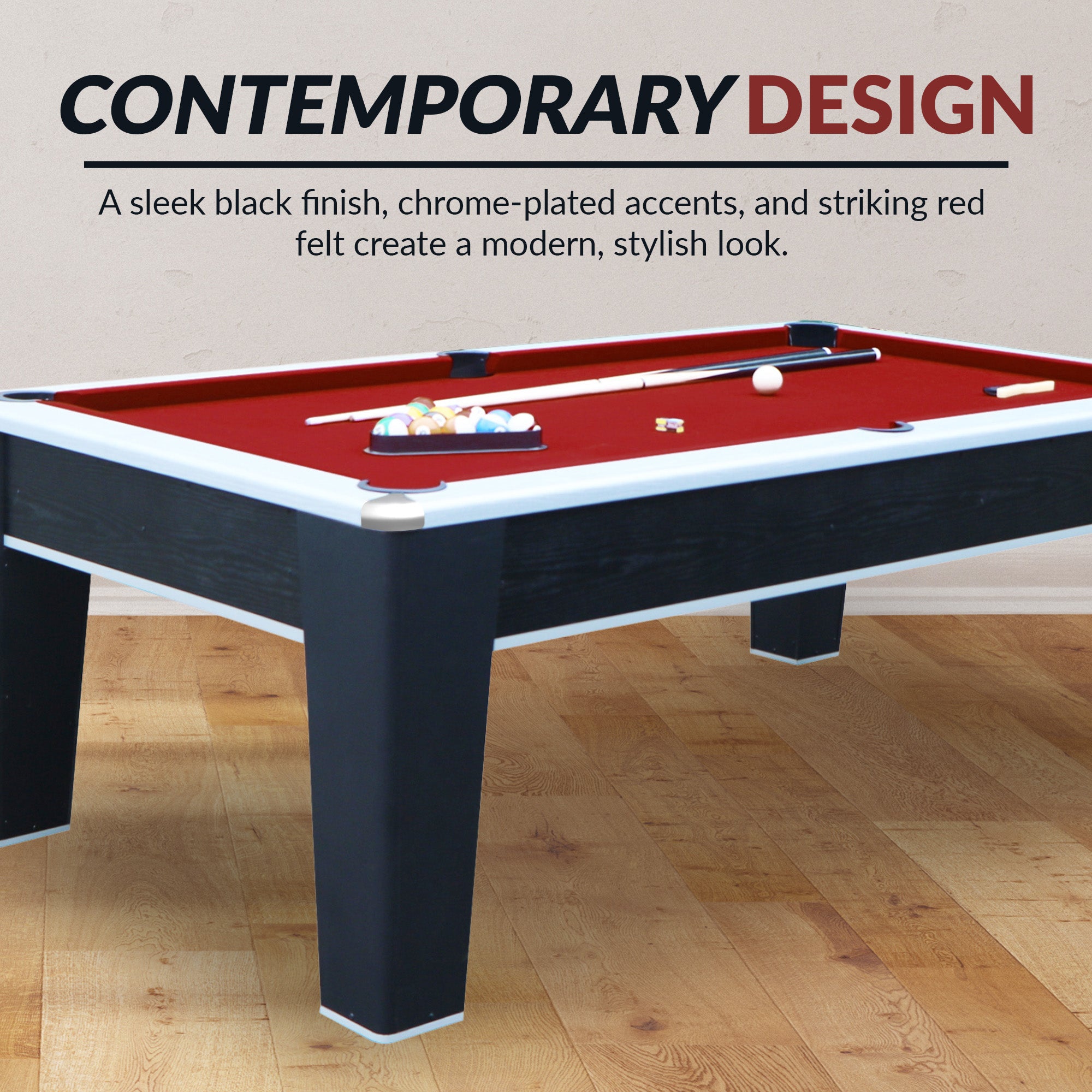 Mirage 90" Pool Table – Black & Silver with Dark Red Felt