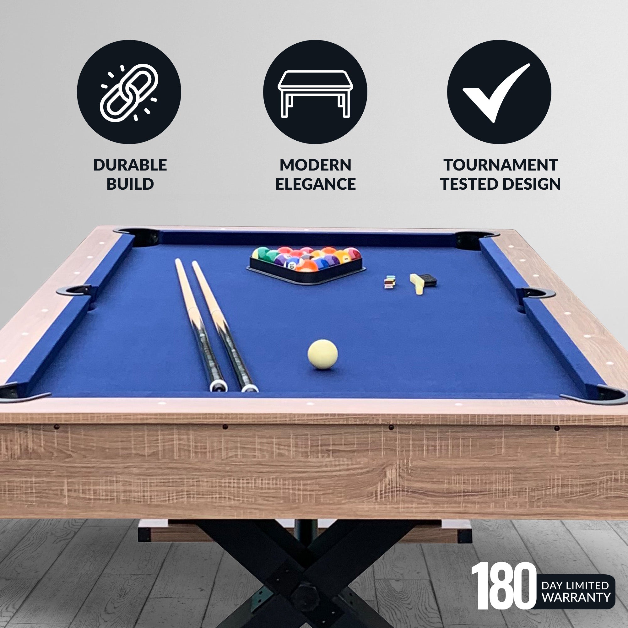Excalibur 7 ft Pool Table – Driftwood Finish with Blue Felt