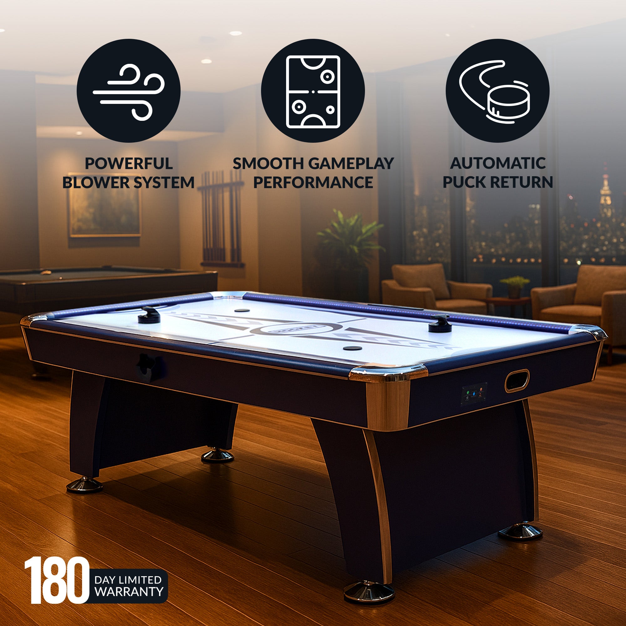 Phantom II 90” Air Hockey Table with LED Scoring & Lights