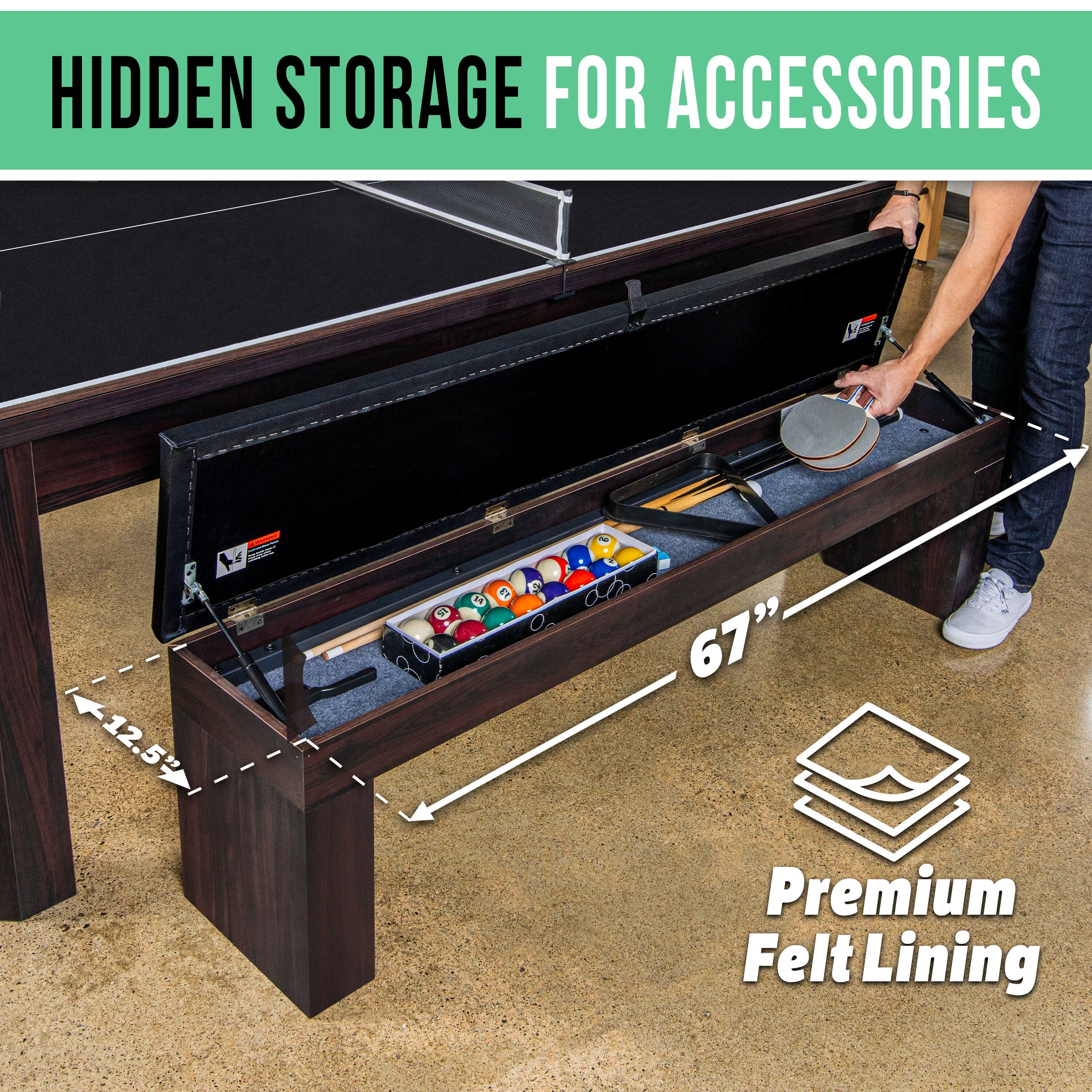 GoSports 3 in 1 Pool, Dining, & Table Tennis Combo Table and Storage Benches - 7 ft or 8 ft - Convertible Billiards and Table Tennis with Accessories