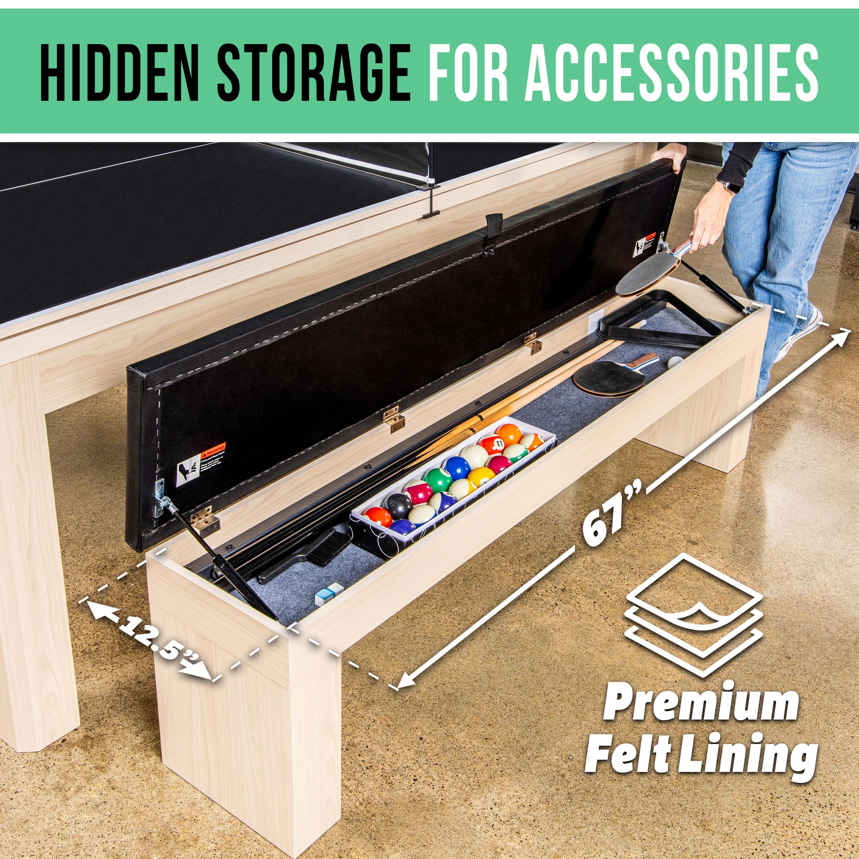 GoSports 3 in 1 Pool, Dining, & Table Tennis Combo Table and Storage Benches - 7 ft or 8 ft - Convertible Billiards and Table Tennis with Accessories