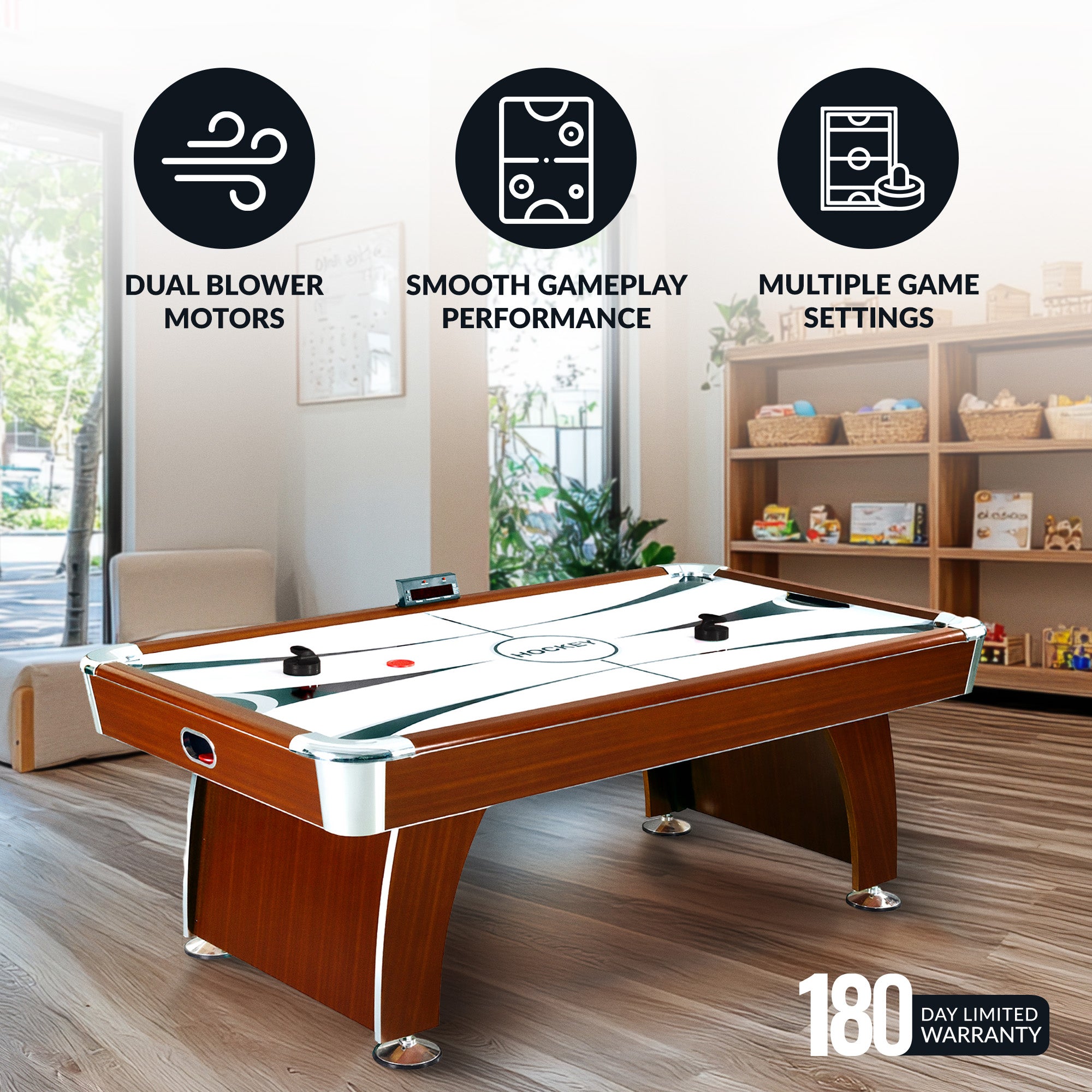 Brentwood 90” Air Hockey Table with LED Scoring & Sound