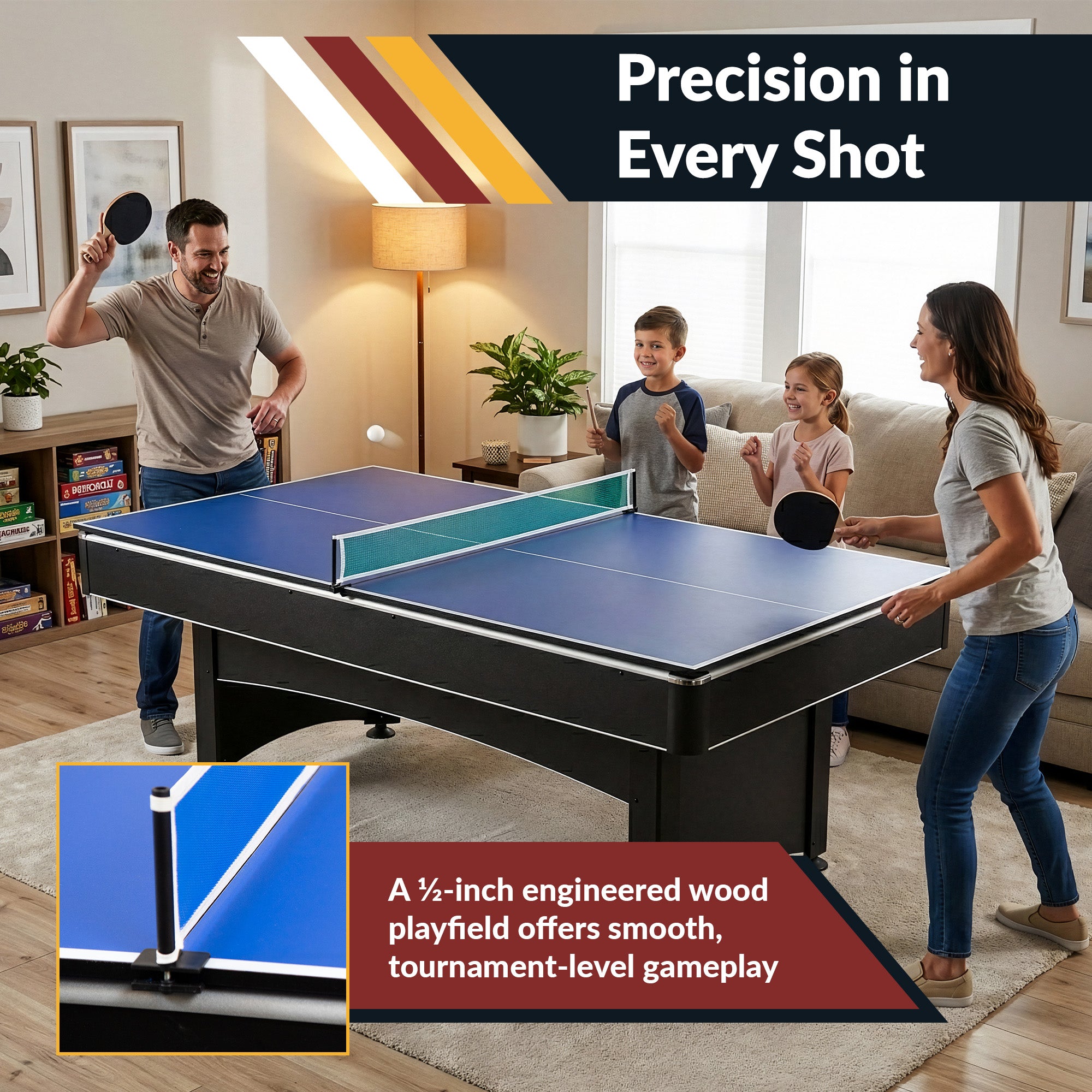 Maverick 7 ft Pool Table with Table Tennis Top – Black with Red Felt