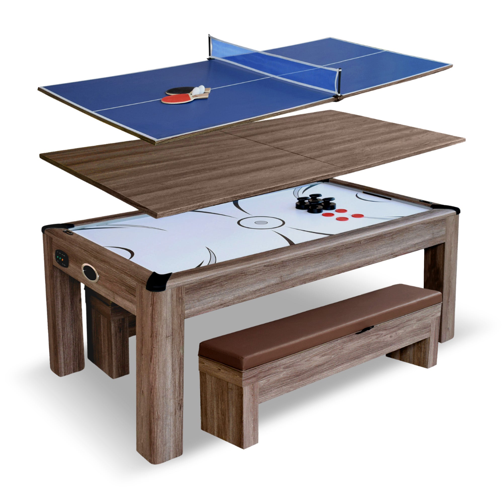 Driftwood 7 ft Air Hockey Table Combo Set with Benches