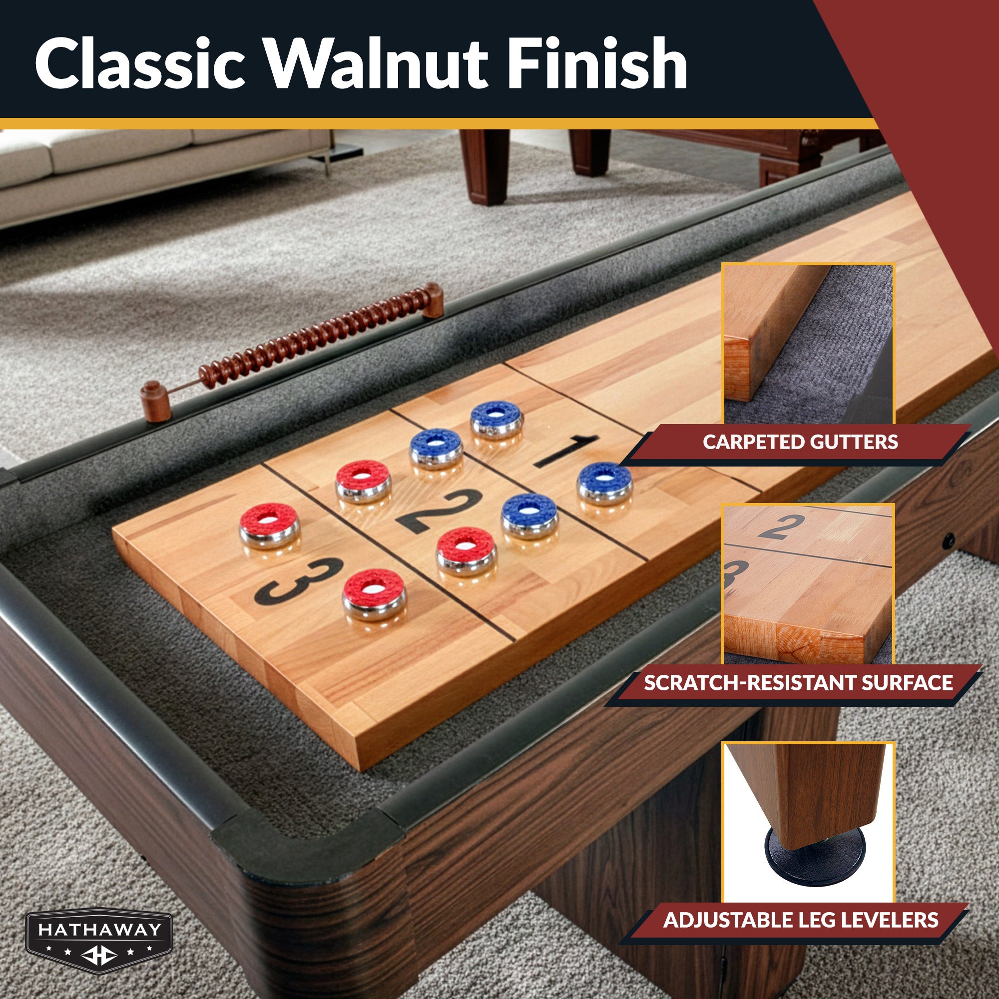 Challenger 12 ft Shuffleboard Table – Walnut Finish
