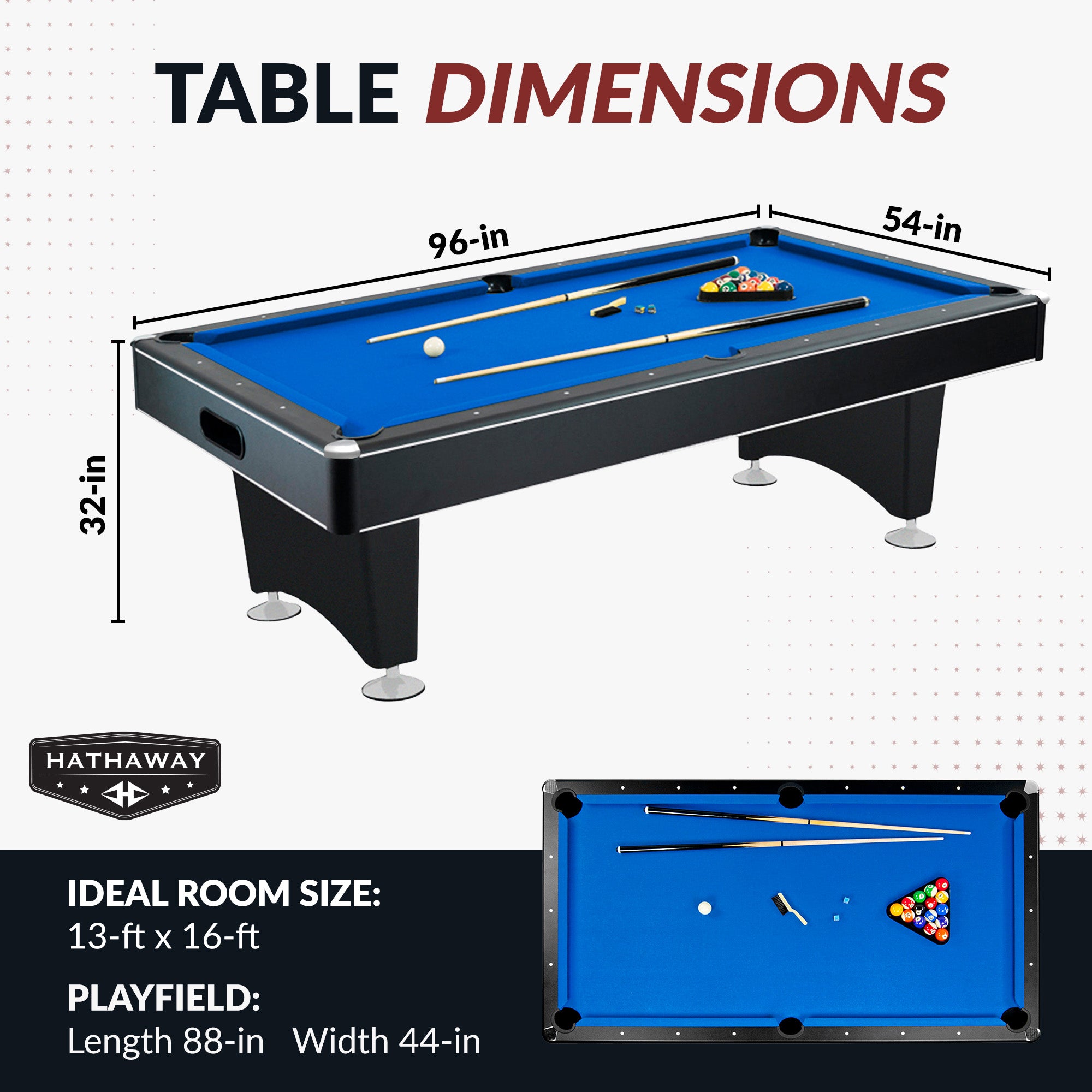 Hustler 8 ft Pool Table with Ball Return – Black with Blue Felt