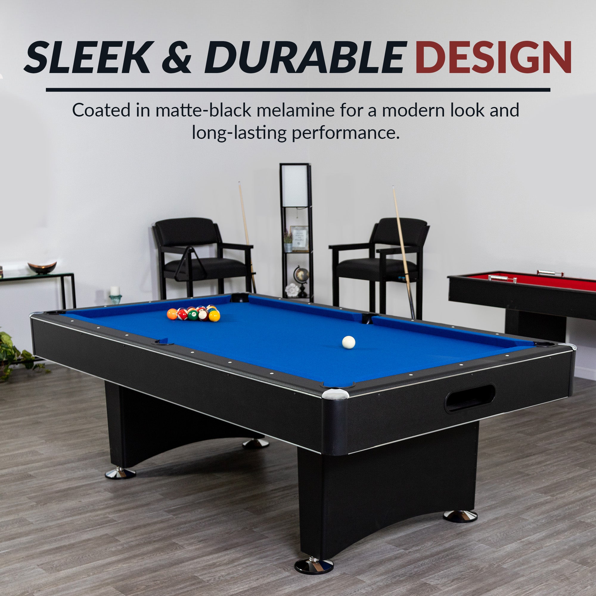 Hustler 8 ft Pool Table with Ball Return – Black with Blue Felt