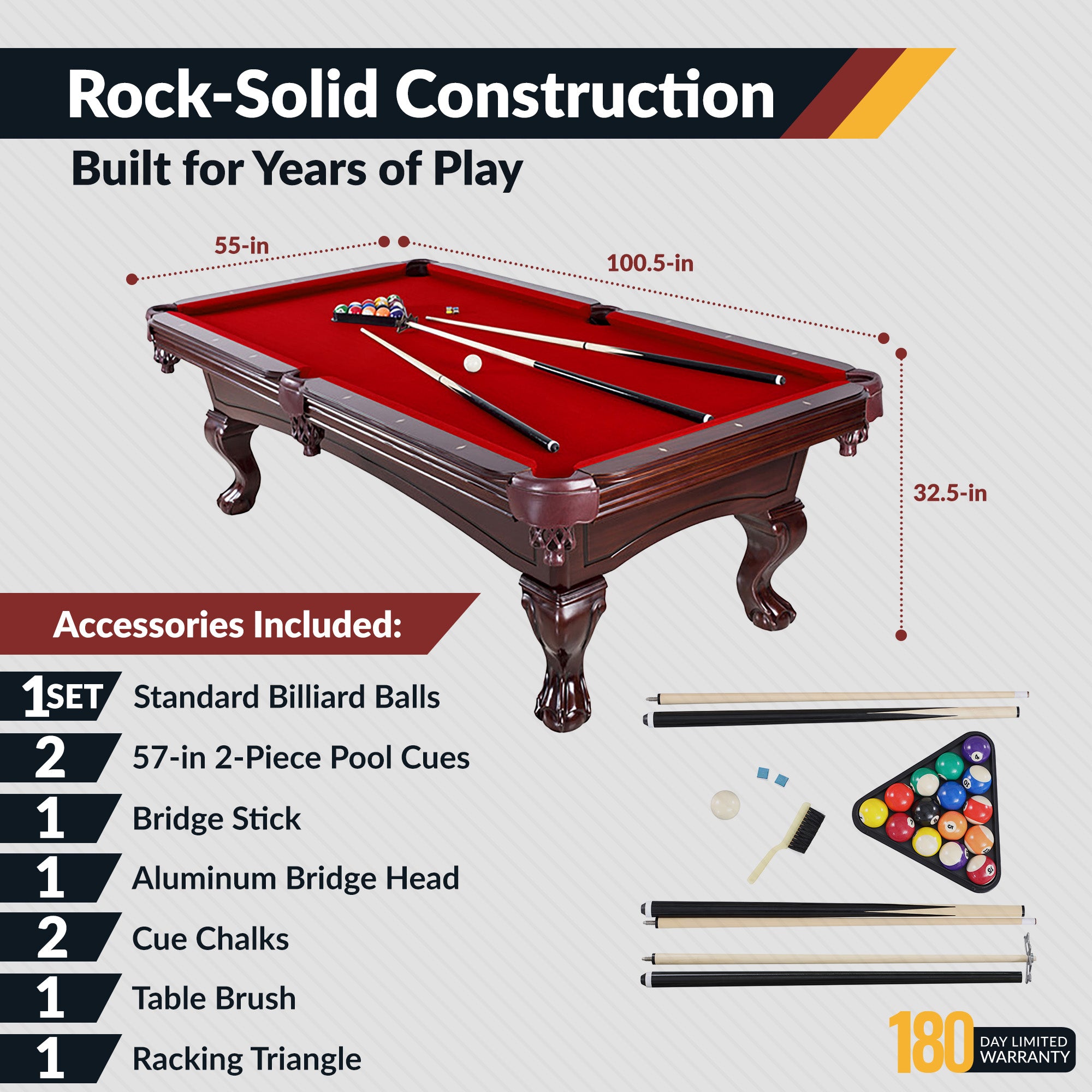 Augusta 8 Ft Pool Table – Traditional Mahogany Finish with Red Felt