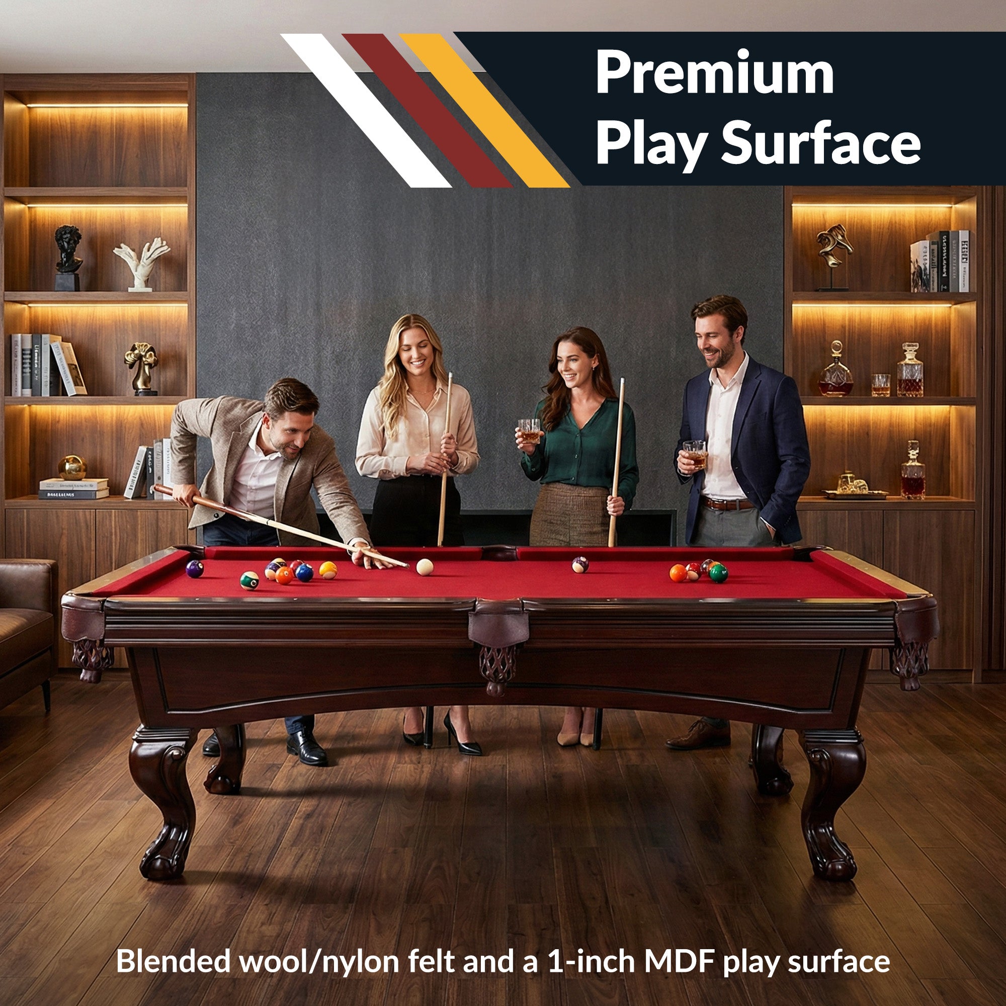 Augusta 8 Ft Pool Table – Traditional Mahogany Finish with Red Felt