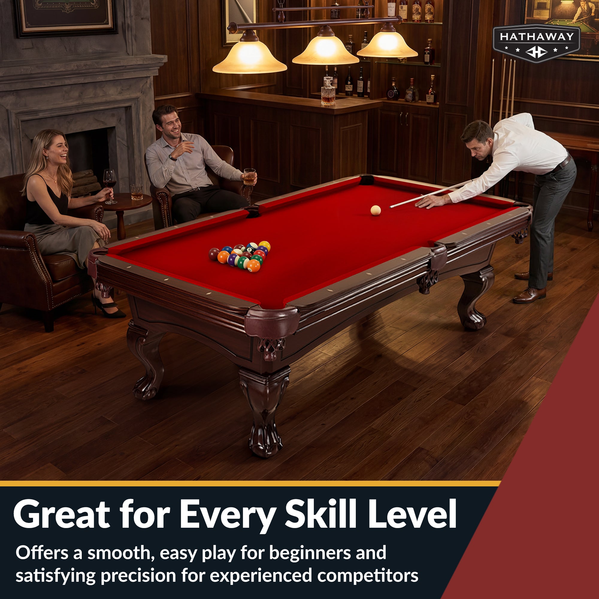 Augusta 8 Ft Pool Table – Traditional Mahogany Finish with Red Felt