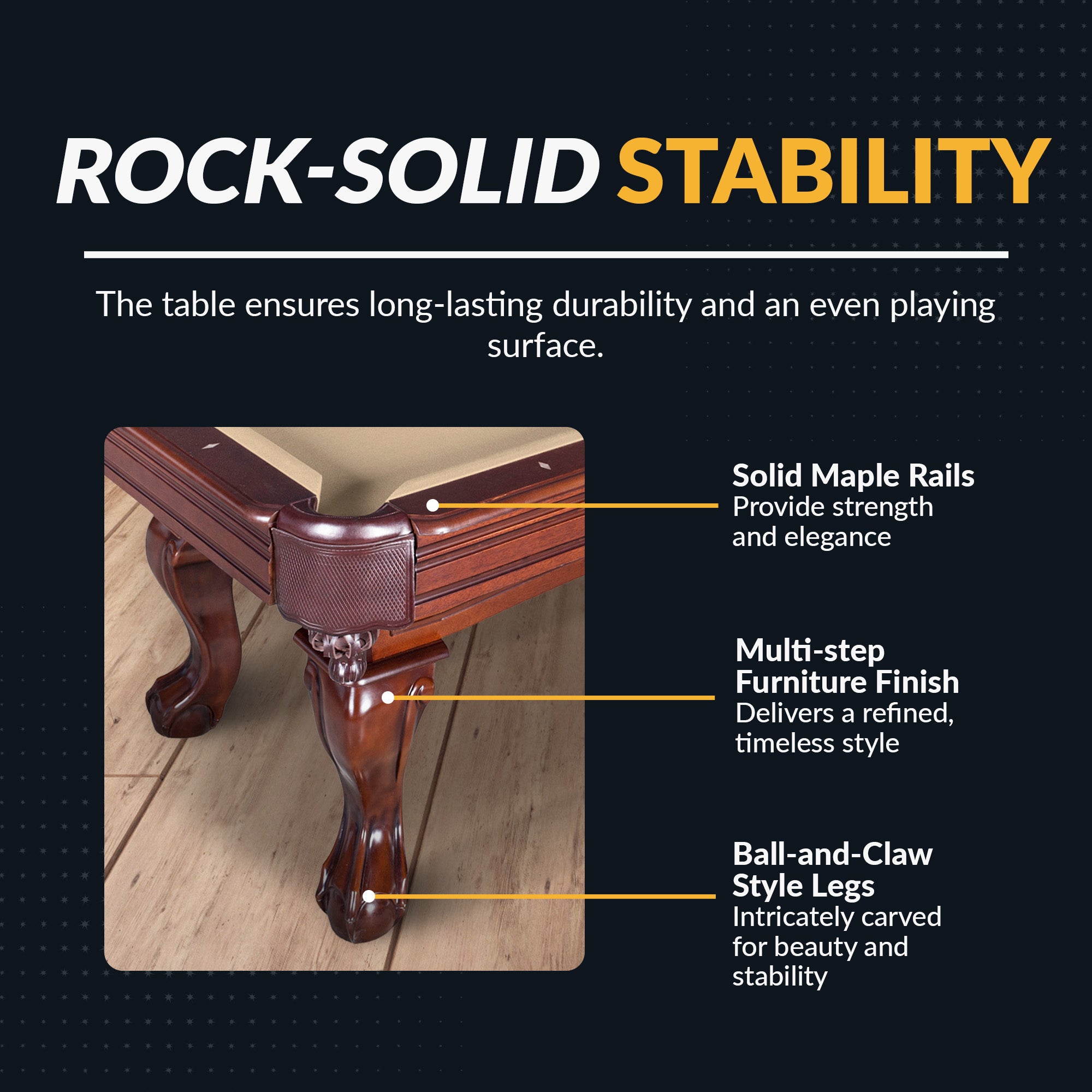 Augusta 8 ft Pool Table – Walnut Finish with Camel Felt