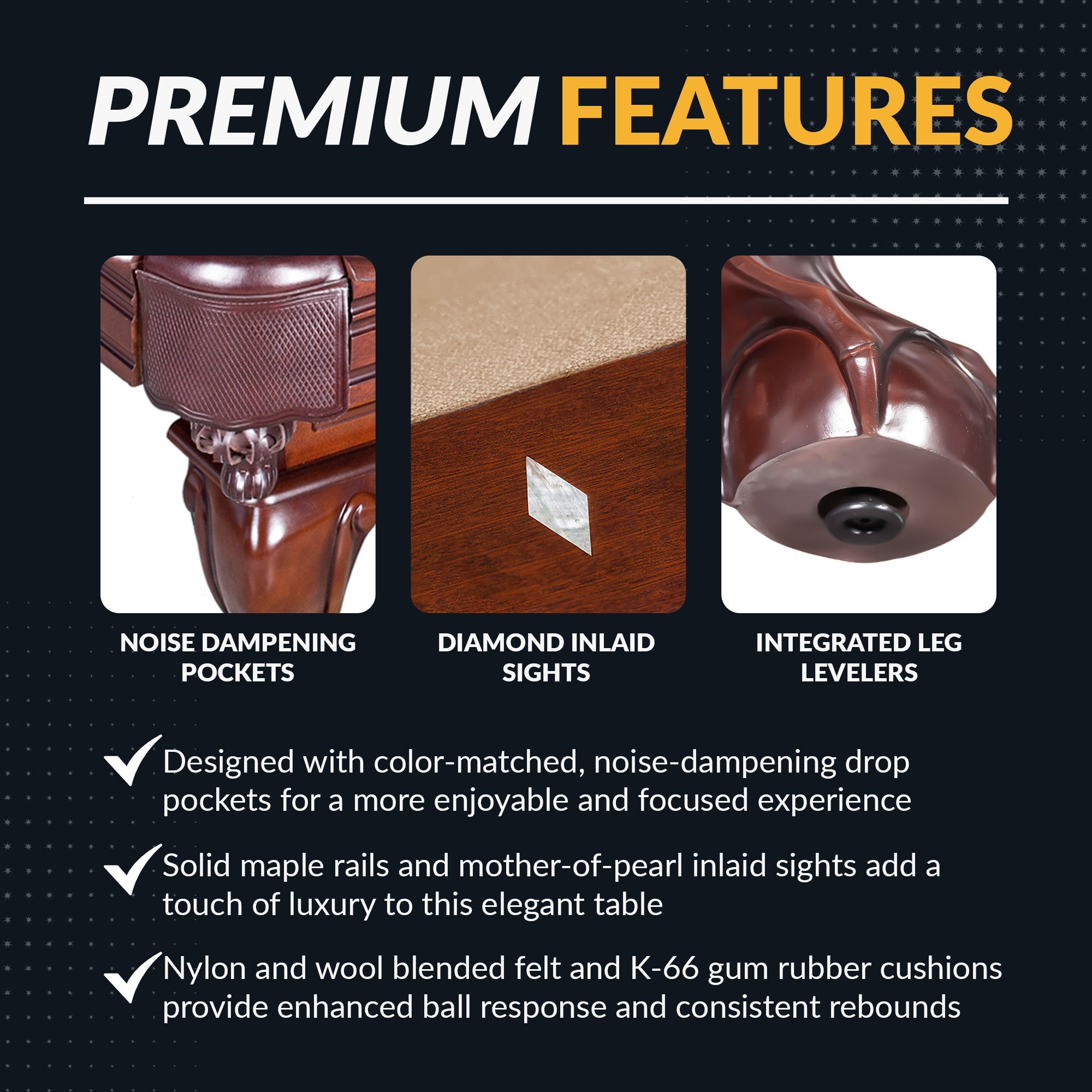 Augusta 8 ft Pool Table – Walnut Finish with Camel Felt