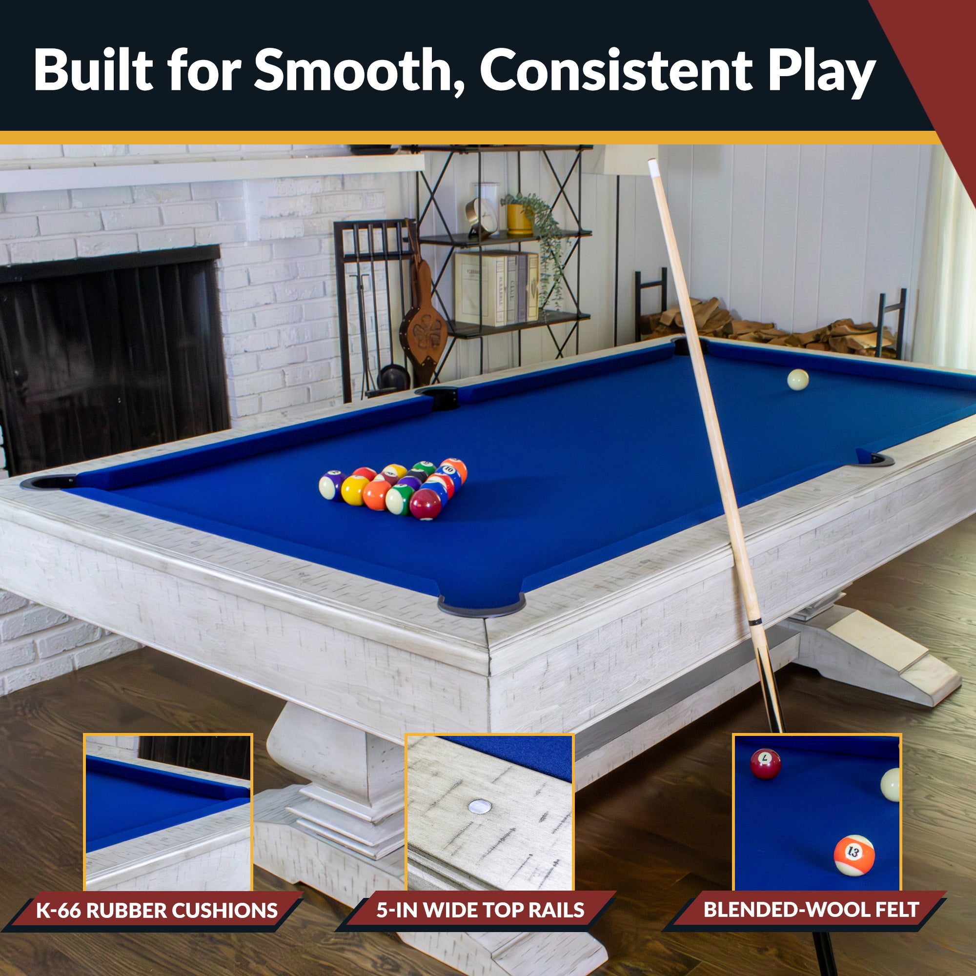 Montecito 8 ft Pool Table – Driftwood Finish with Blue Felt