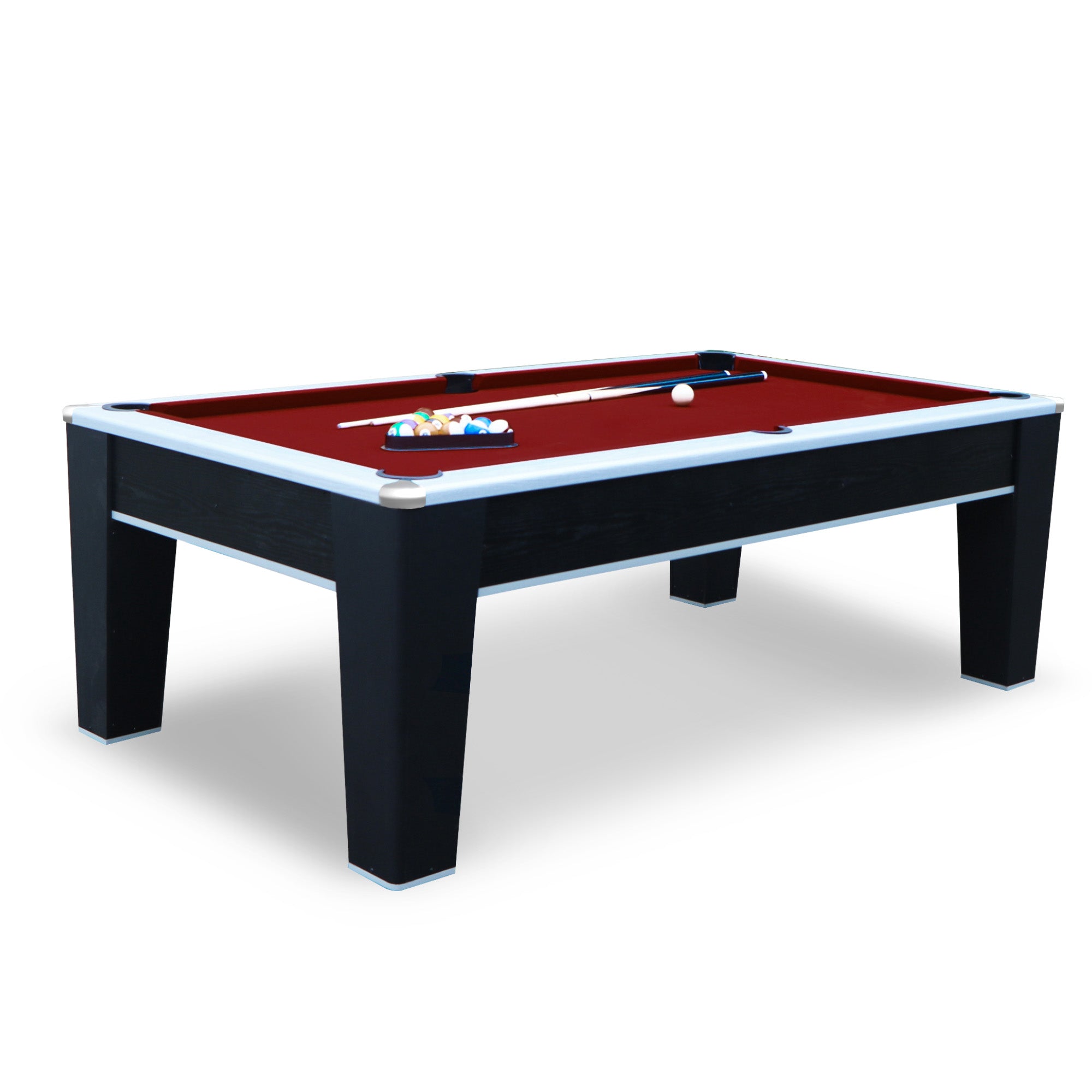 Mirage 90" Pool Table – Black & Silver with Dark Red Felt