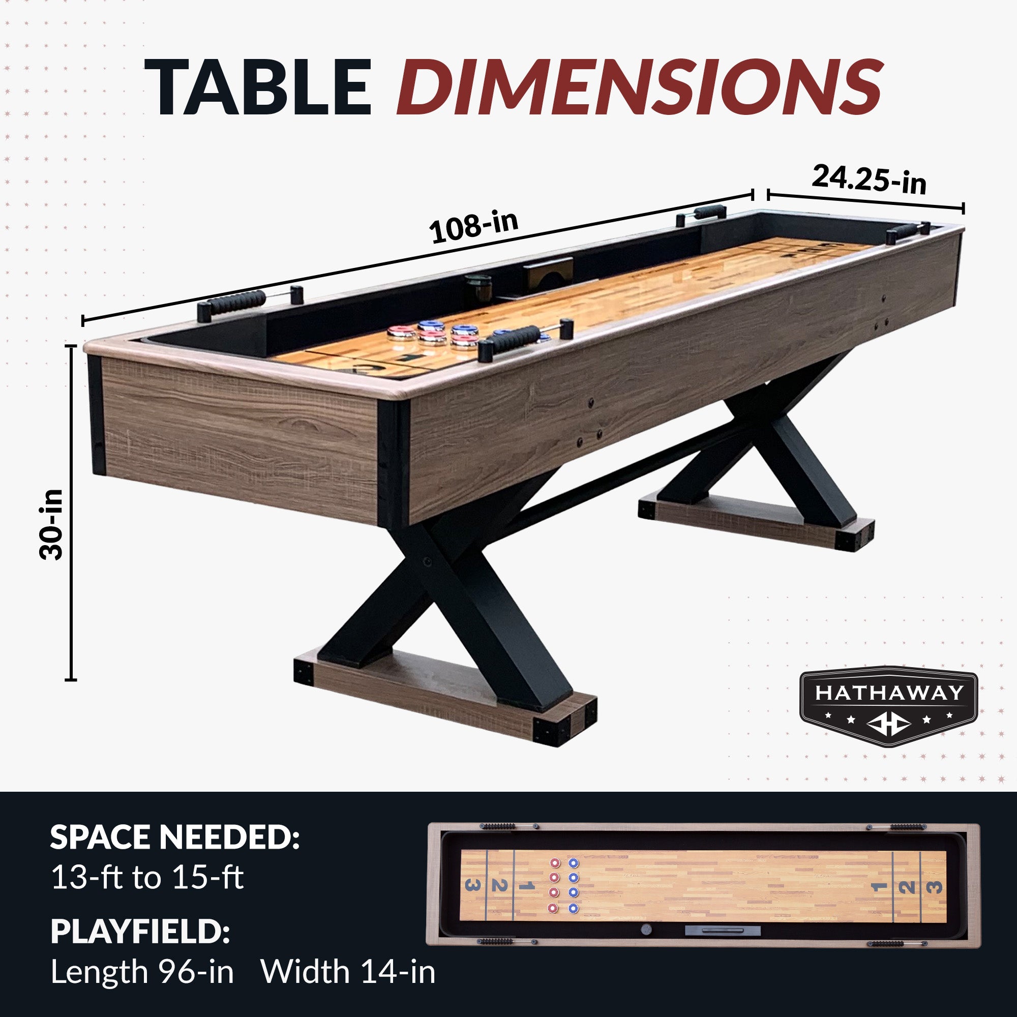 Excalibur 9 ft Shuffleboard Table – Driftwood Finish