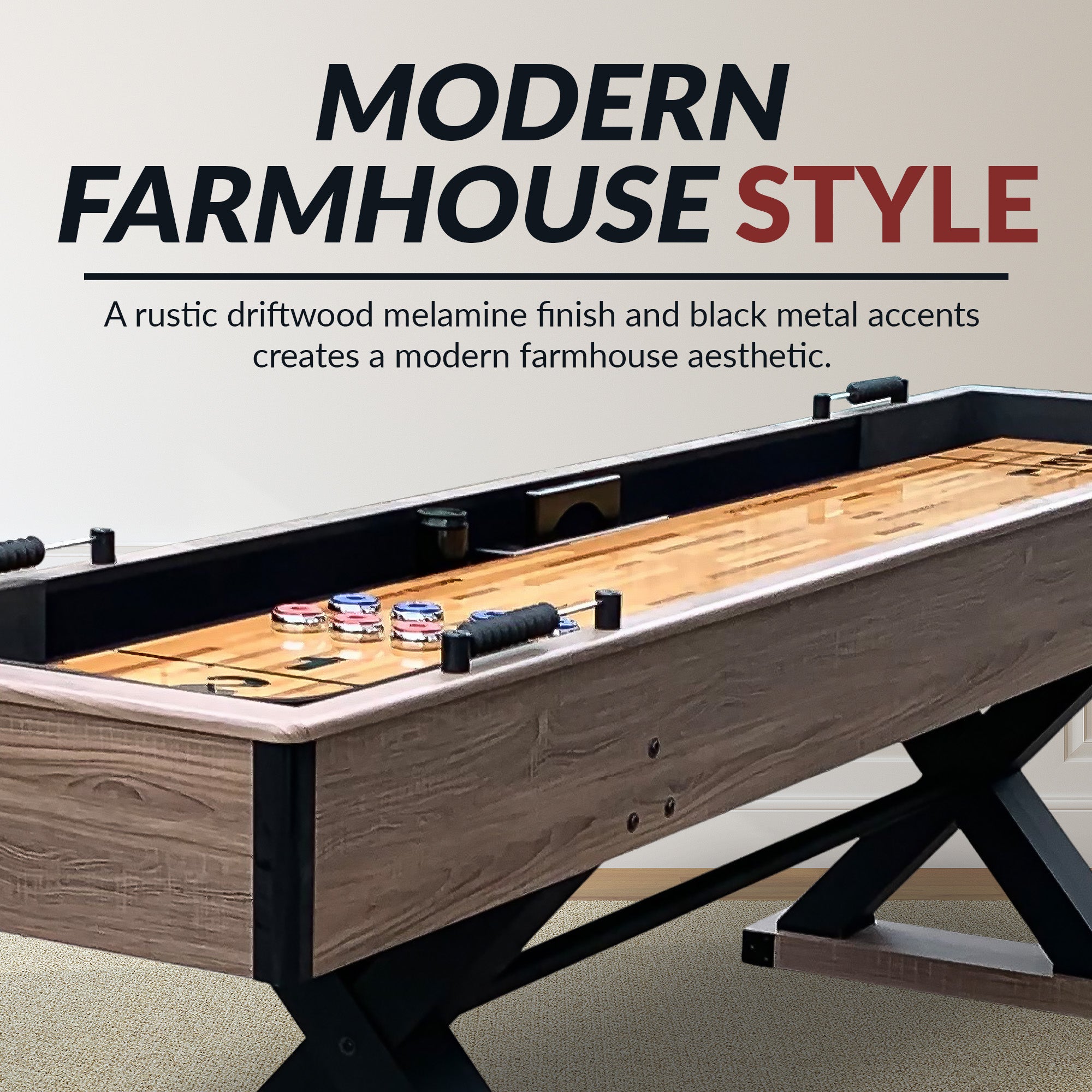 Excalibur 9 ft Shuffleboard Table – Driftwood Finish