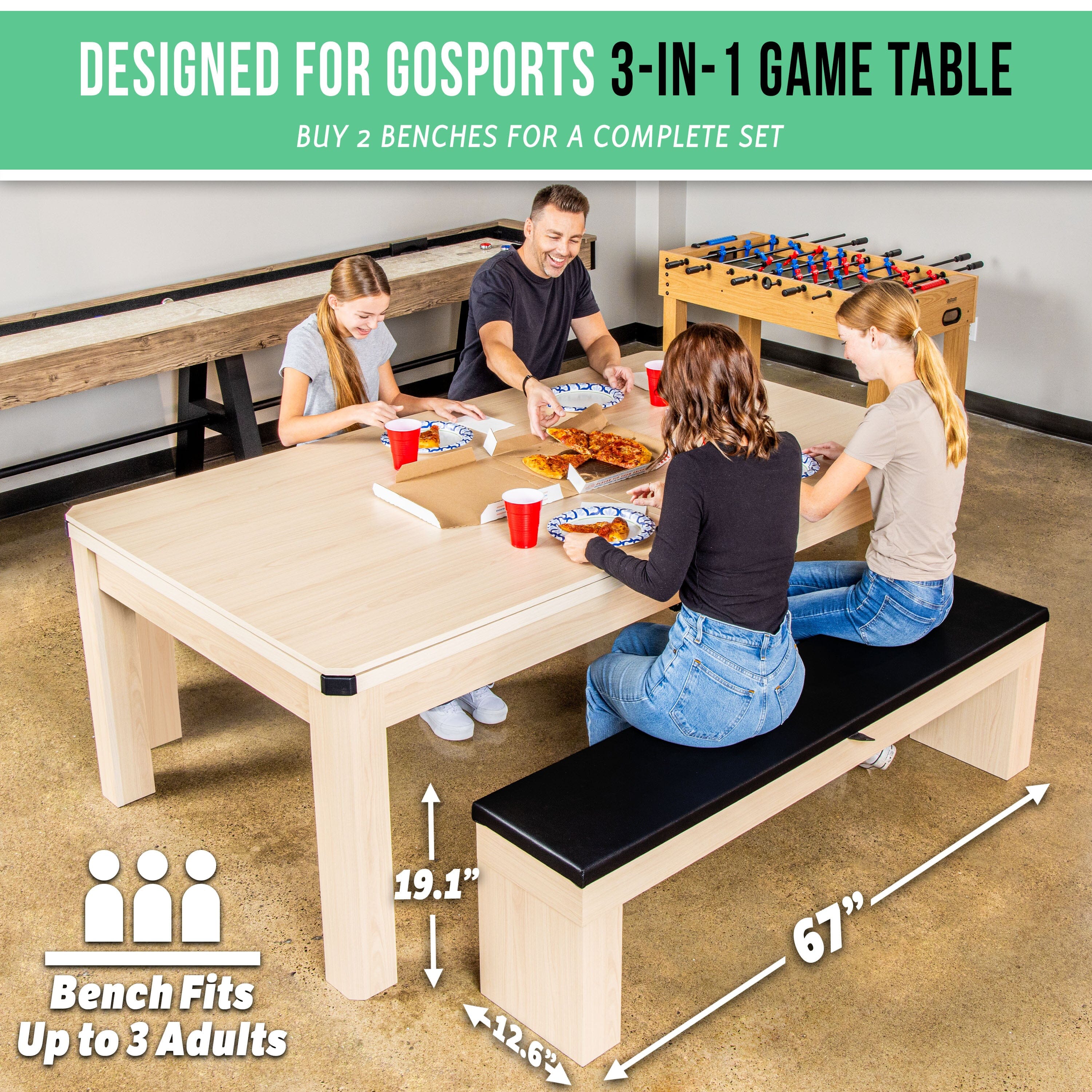 GoSports 3 in 1 Pool, Dining, & Table Tennis Combo Table and Storage Benches - 7 ft or 8 ft - Convertible Billiards and Table Tennis with Accessories