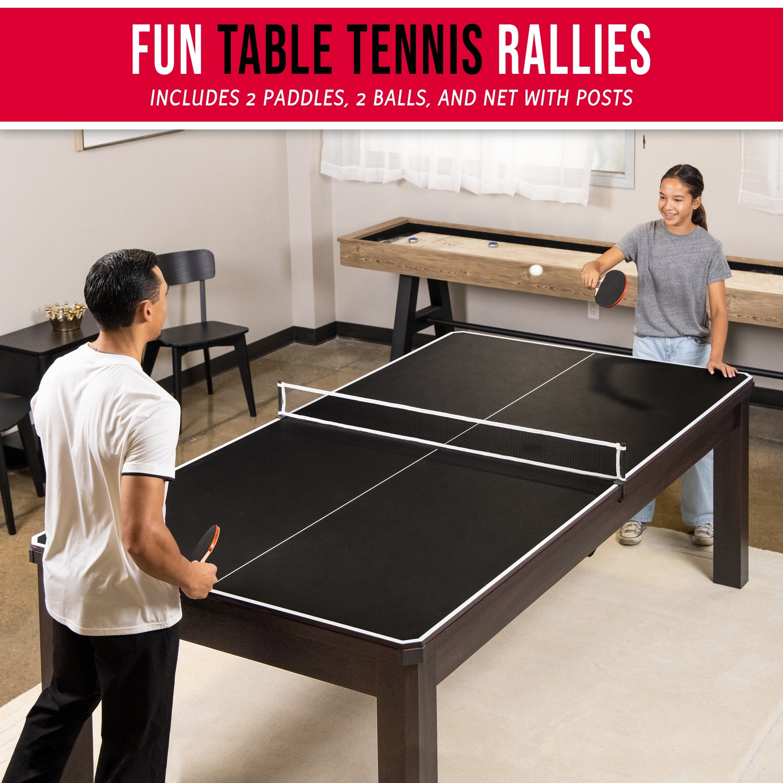 GoSports 8 ft 3 in 1 Pool, Dining, & Table Tennis Combo Table and Storage Benches - Convertible Billiards with Game Accessories