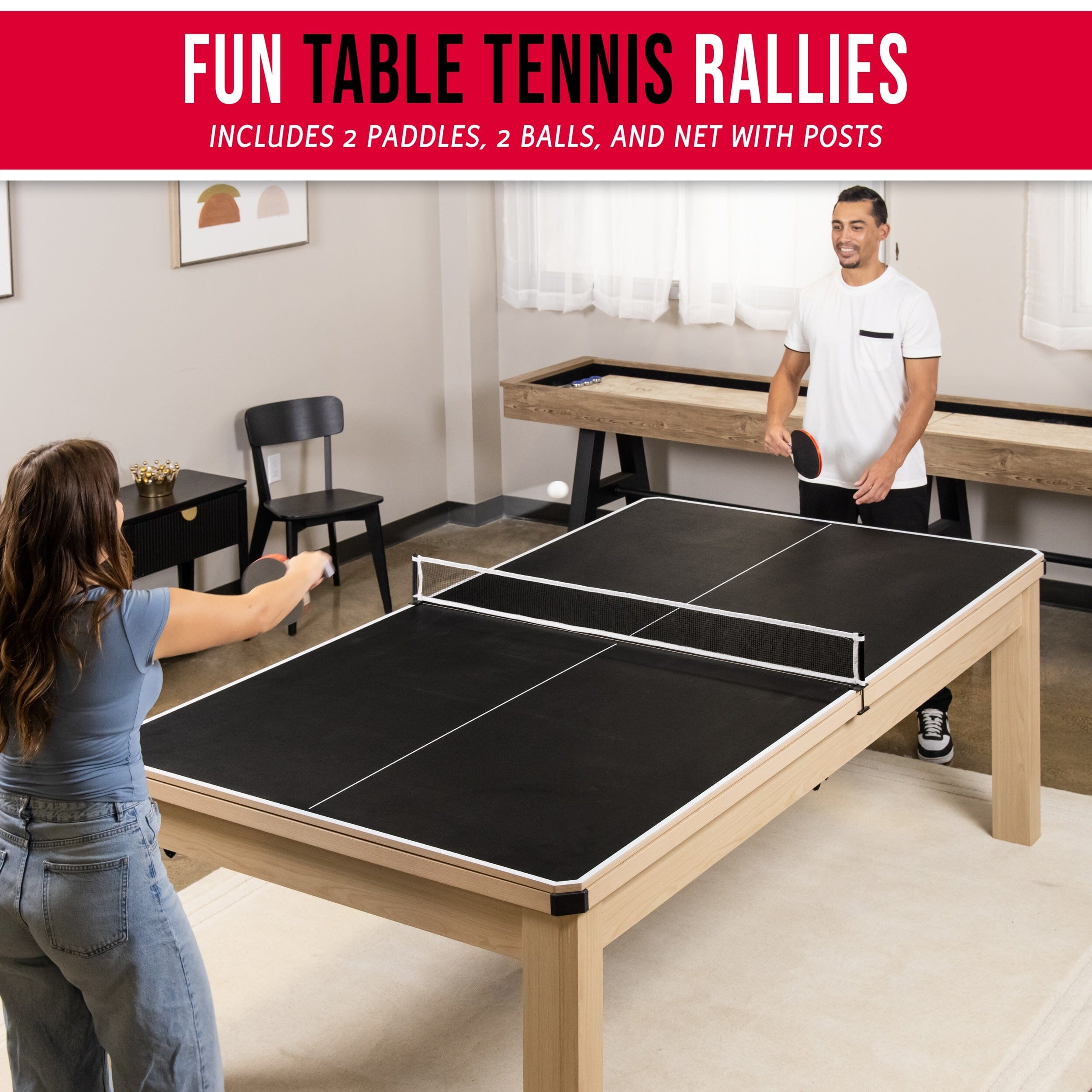 GoSports 8 ft 3 in 1 Pool, Dining, & Table Tennis Combo Table and Storage Benches - Convertible Billiards with Game Accessories