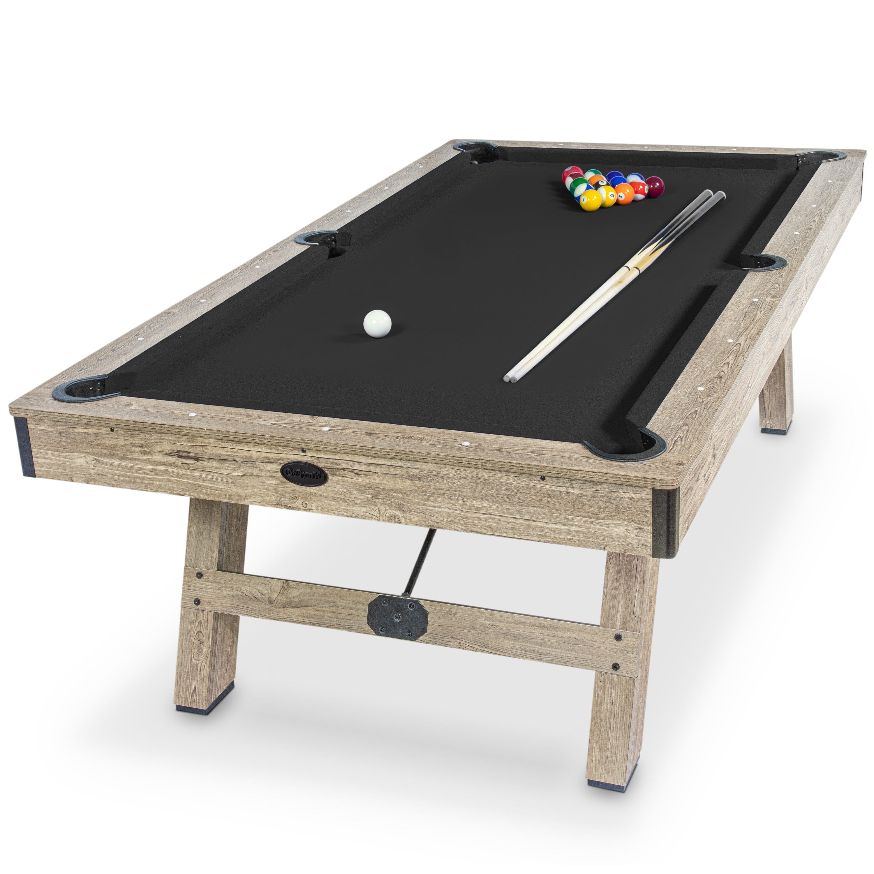 GoSports 8 ft Pool Tables with Wood Finish - Modern Billiards Table with 2 Cue Sticks, Balls, Rack, Felt Brush and Chalk